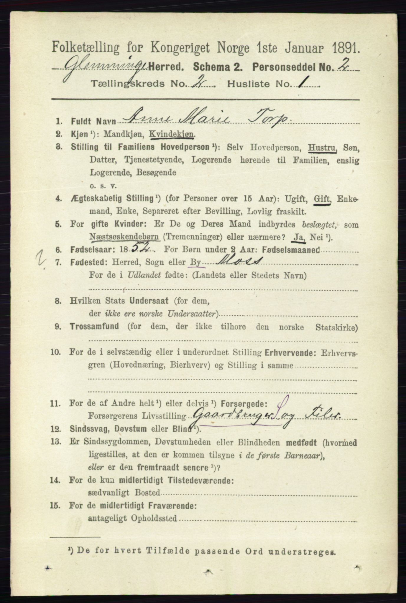 RA, 1891 census for 0132 Glemmen, 1891, p. 587