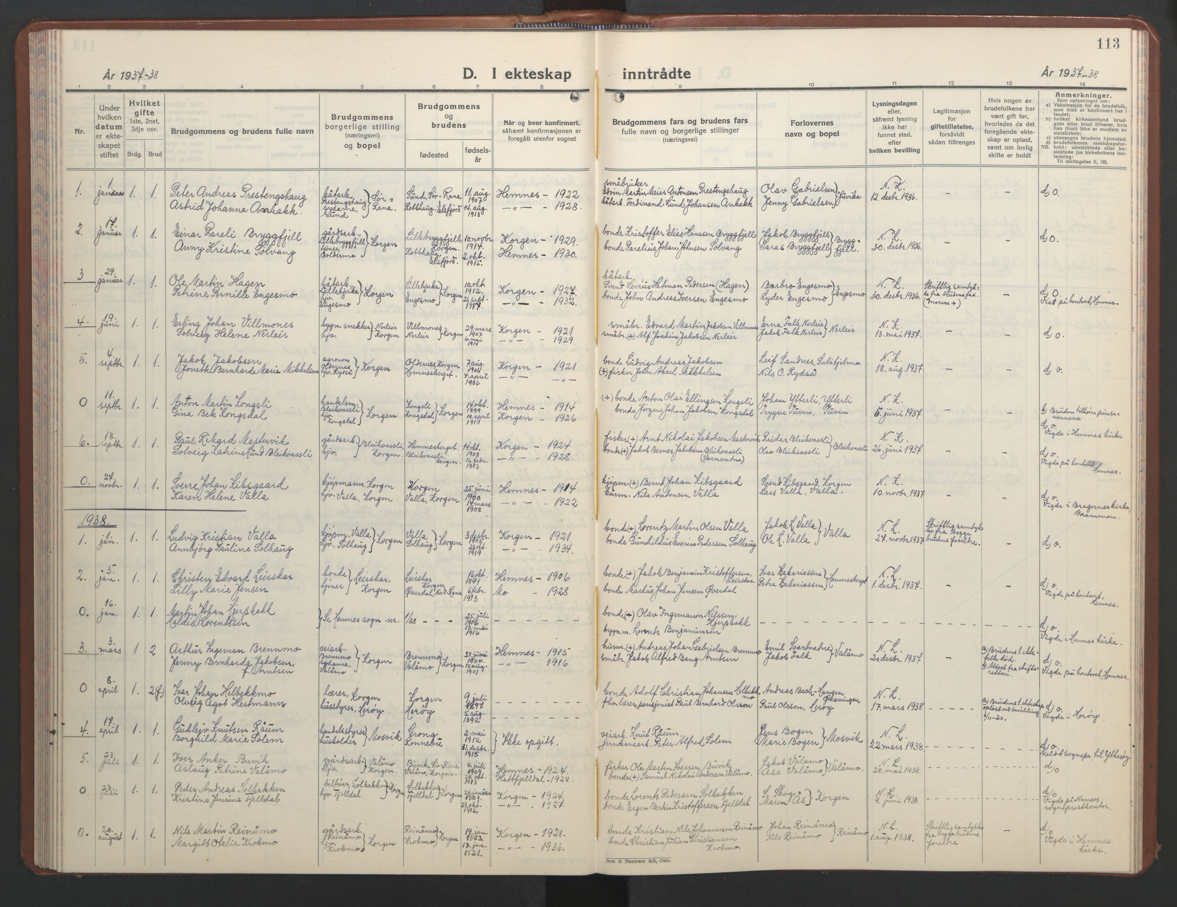 Ministerialprotokoller, klokkerbøker og fødselsregistre - Nordland, AV/SAT-A-1459/826/L0385: Parish register (copy) no. 826C05, 1933-1951, p. 113