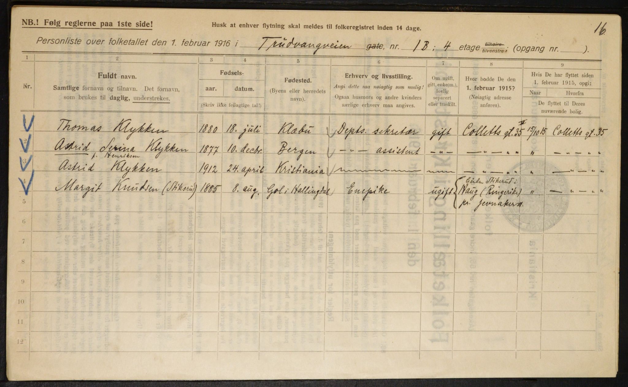 OBA, Municipal Census 1916 for Kristiania, 1916, p. 120480