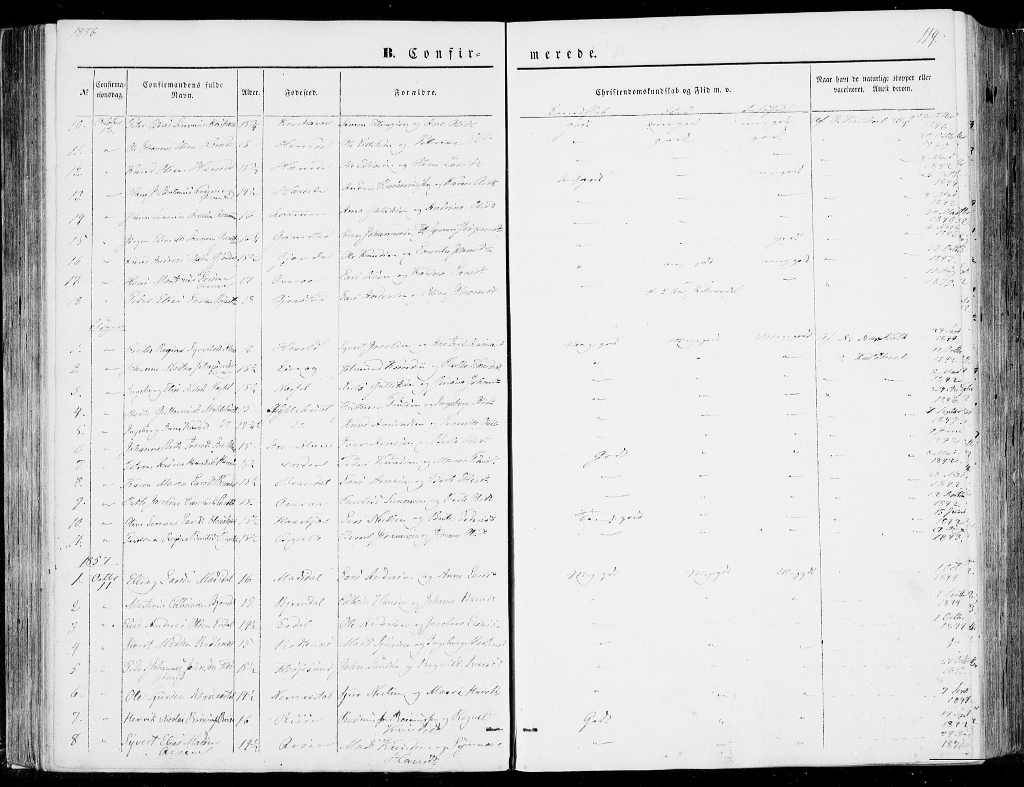 Ministerialprotokoller, klokkerbøker og fødselsregistre - Møre og Romsdal, SAT/A-1454/510/L0121: Parish register (official) no. 510A01, 1848-1877, p. 119