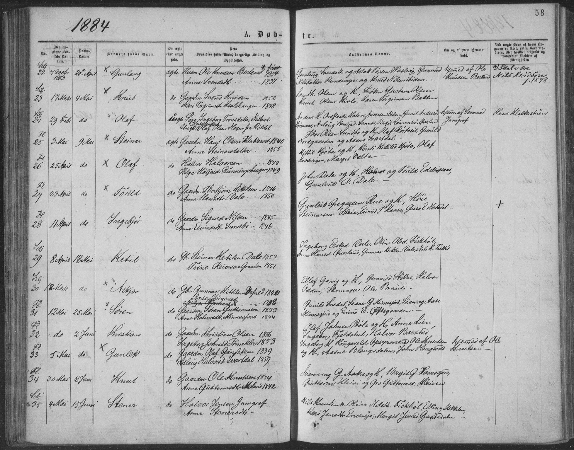 Seljord kirkebøker, SAKO/A-20/F/Fa/L0014: Parish register (official) no. I 14, 1877-1886, p. 58