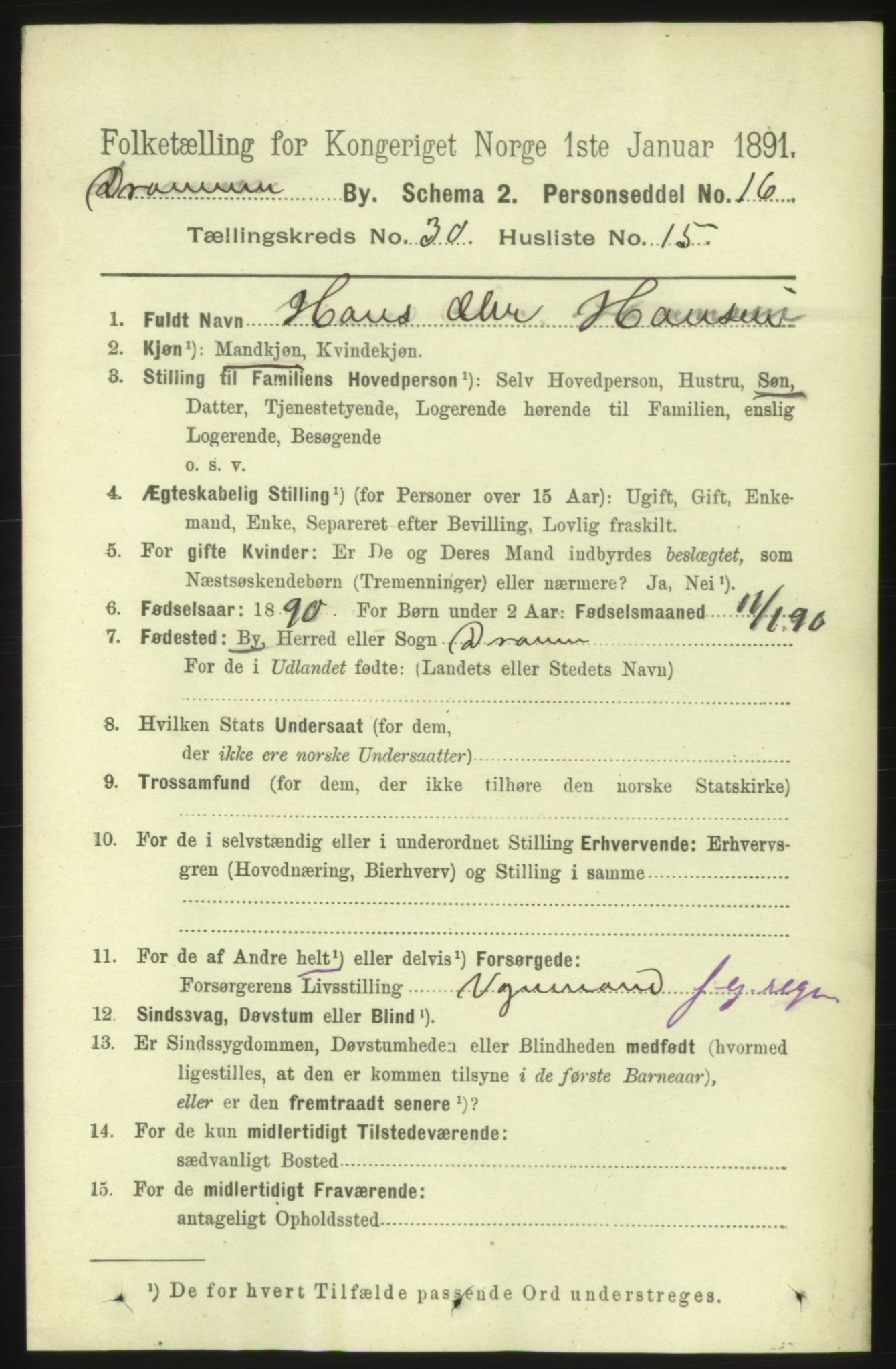 RA, 1891 census for 0602 Drammen, 1891, p. 18314