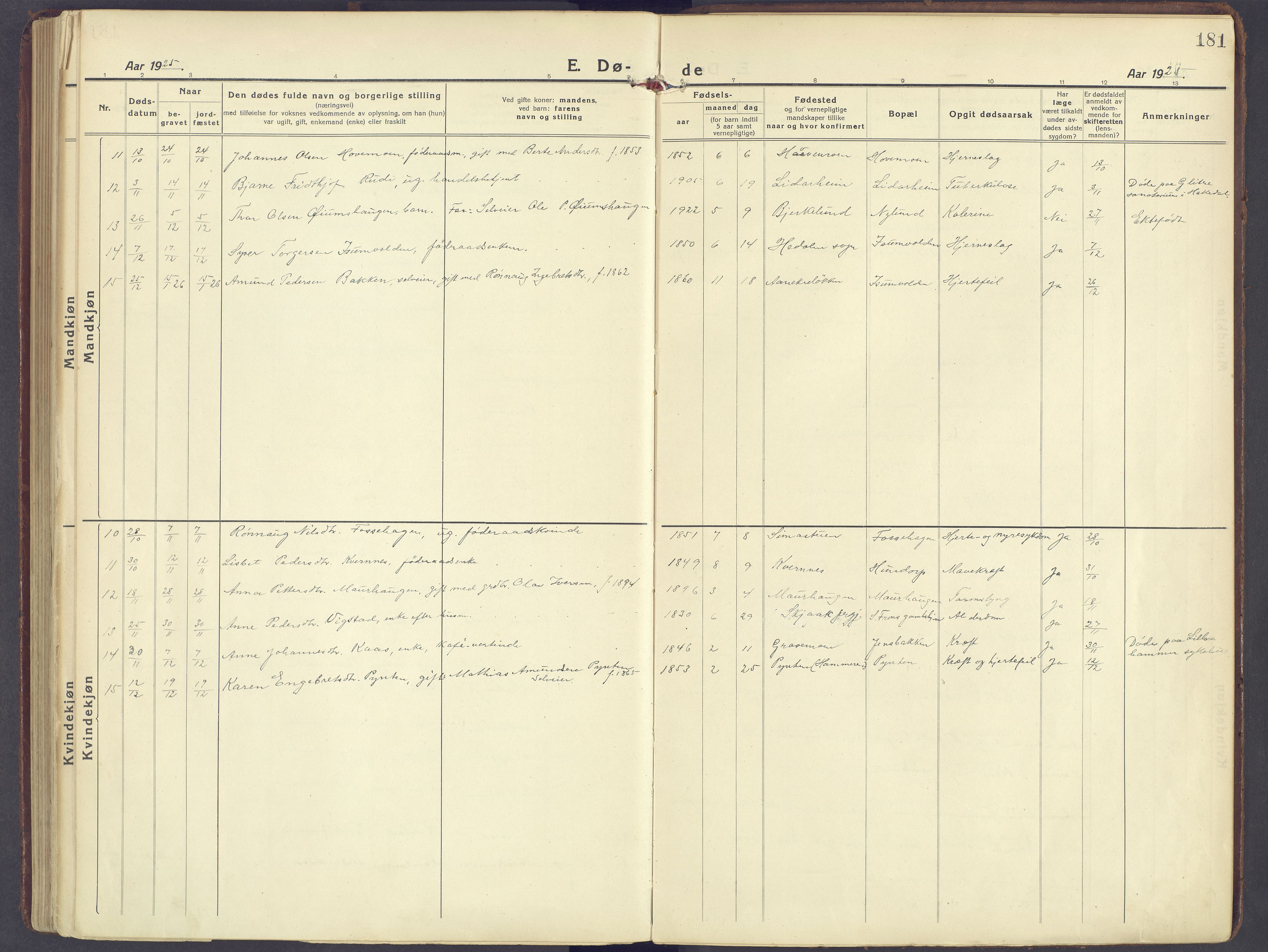 Sør-Fron prestekontor, AV/SAH-PREST-010/H/Ha/Haa/L0005: Parish register (official) no. 5, 1920-1933, p. 181