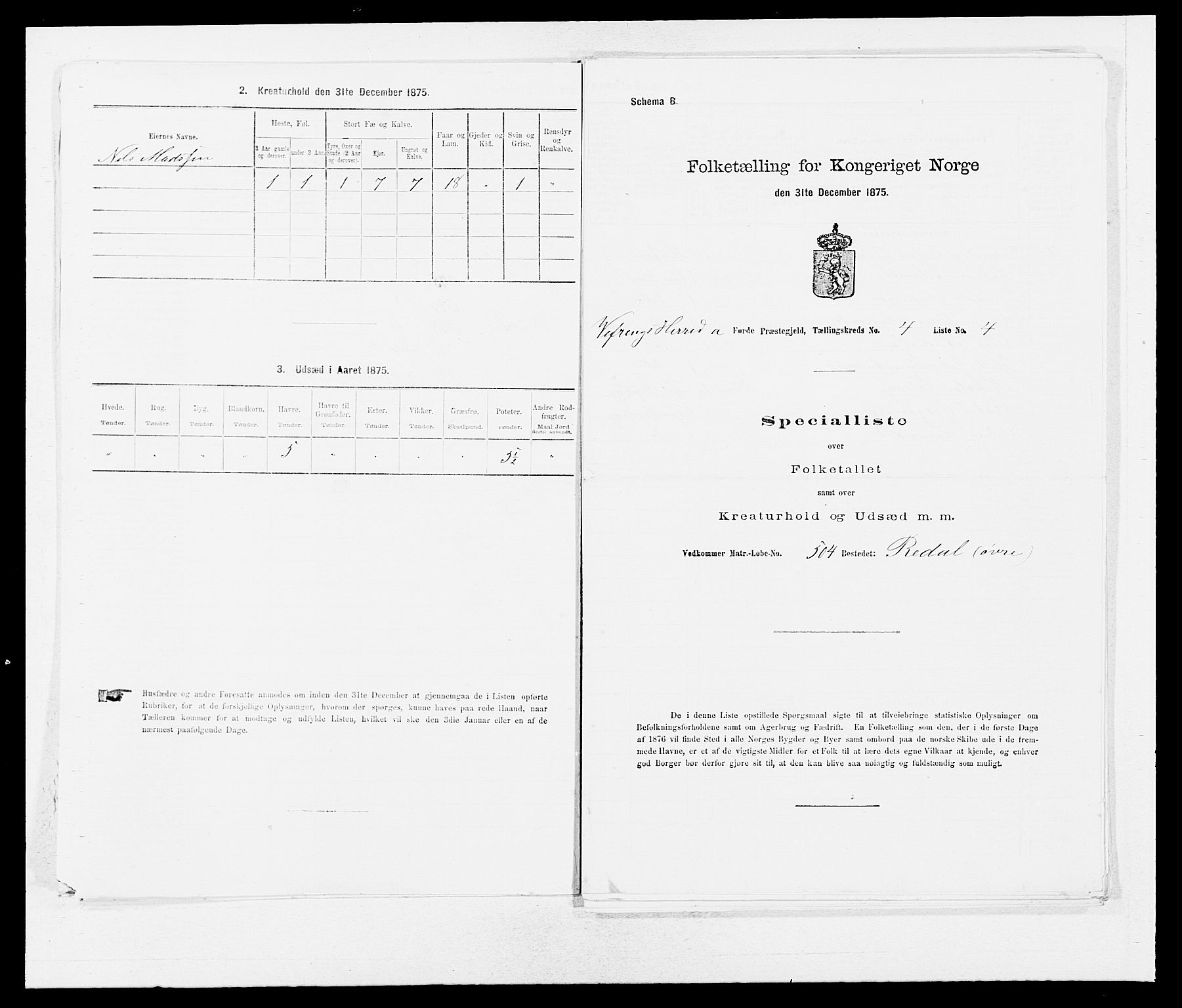 SAB, 1875 census for 1432P Førde, 1875, p. 2037