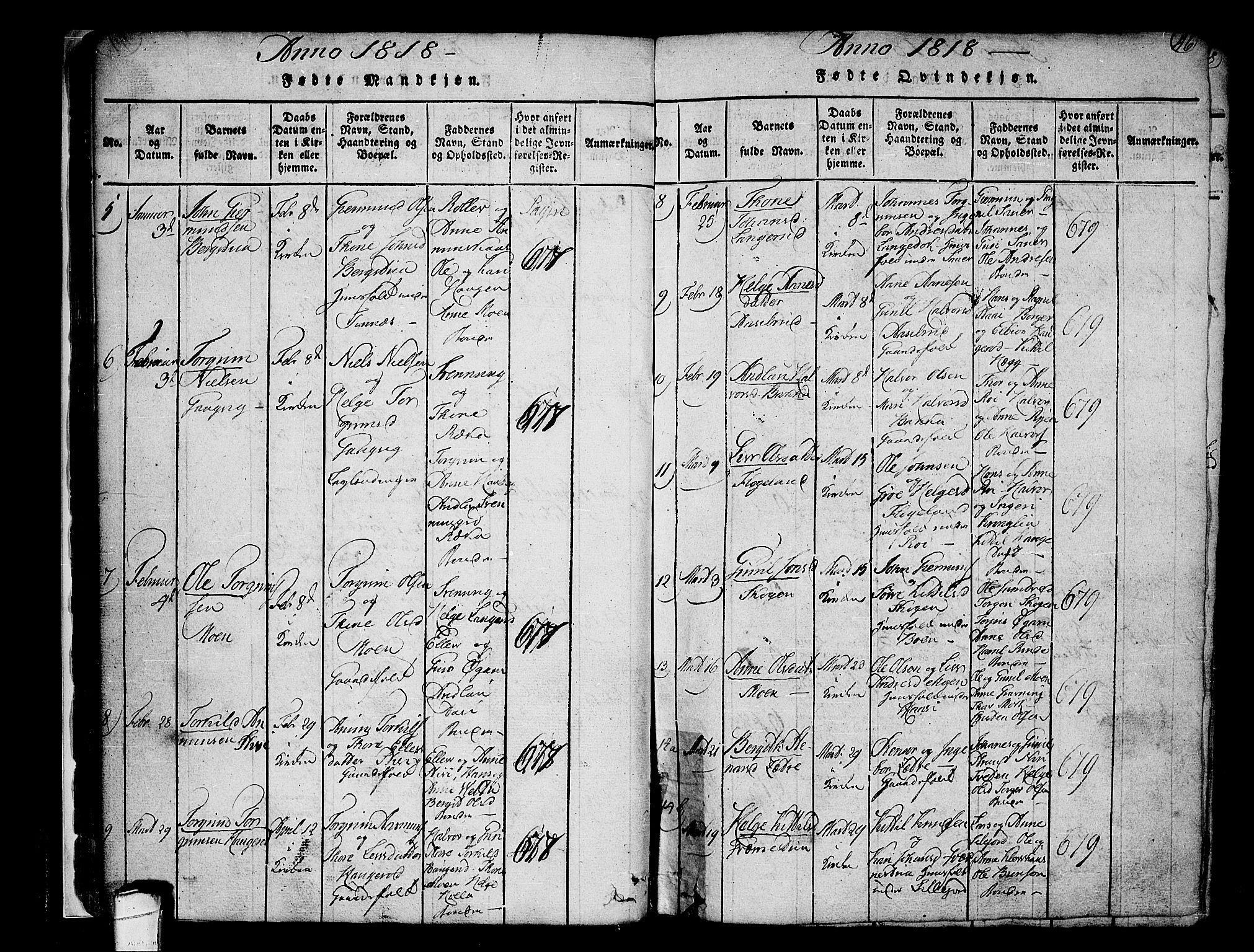 Heddal kirkebøker, SAKO/A-268/F/Fa/L0005: Parish register (official) no. I 5, 1814-1837, p. 45-46
