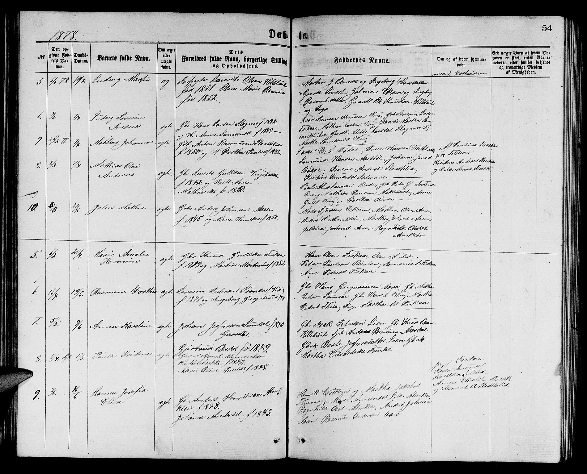 Ministerialprotokoller, klokkerbøker og fødselsregistre - Møre og Romsdal, SAT/A-1454/501/L0016: Parish register (copy) no. 501C02, 1868-1884, p. 54