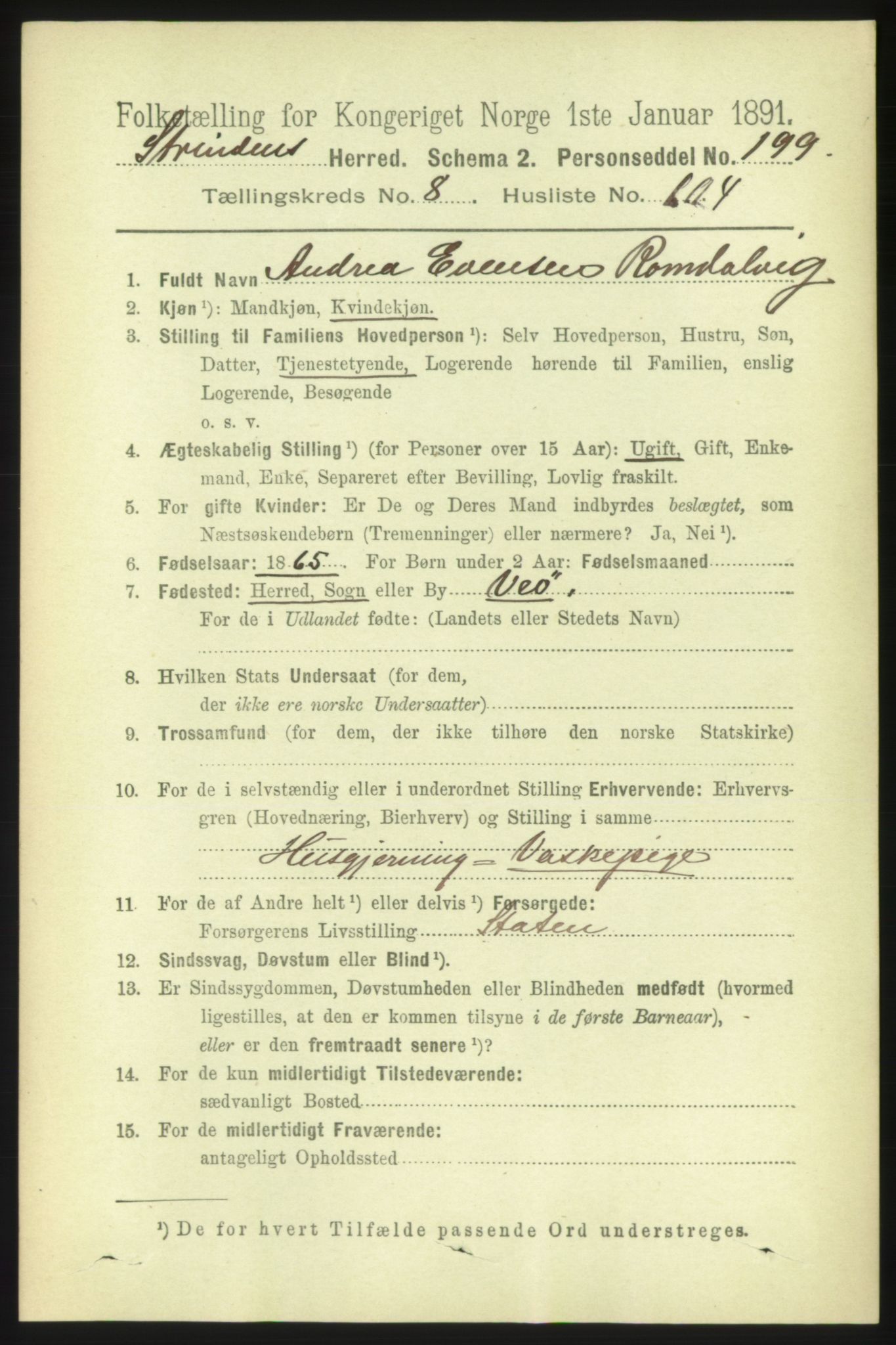 RA, 1891 census for 1660 Strinda, 1891, p. 7951