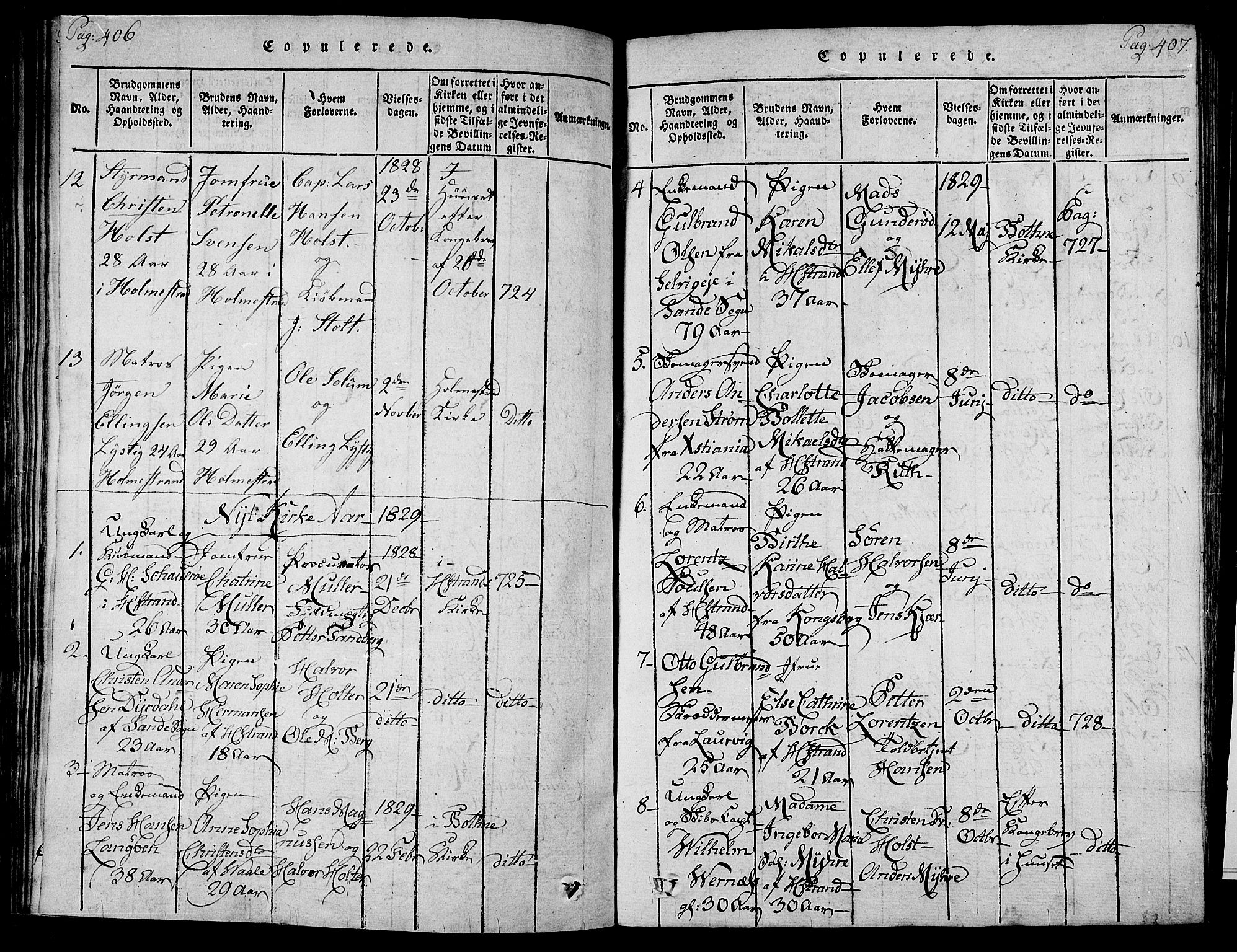 Holmestrand kirkebøker, AV/SAKO-A-346/F/Fa/L0001: Parish register (official) no. 1, 1814-1840, p. 406-407