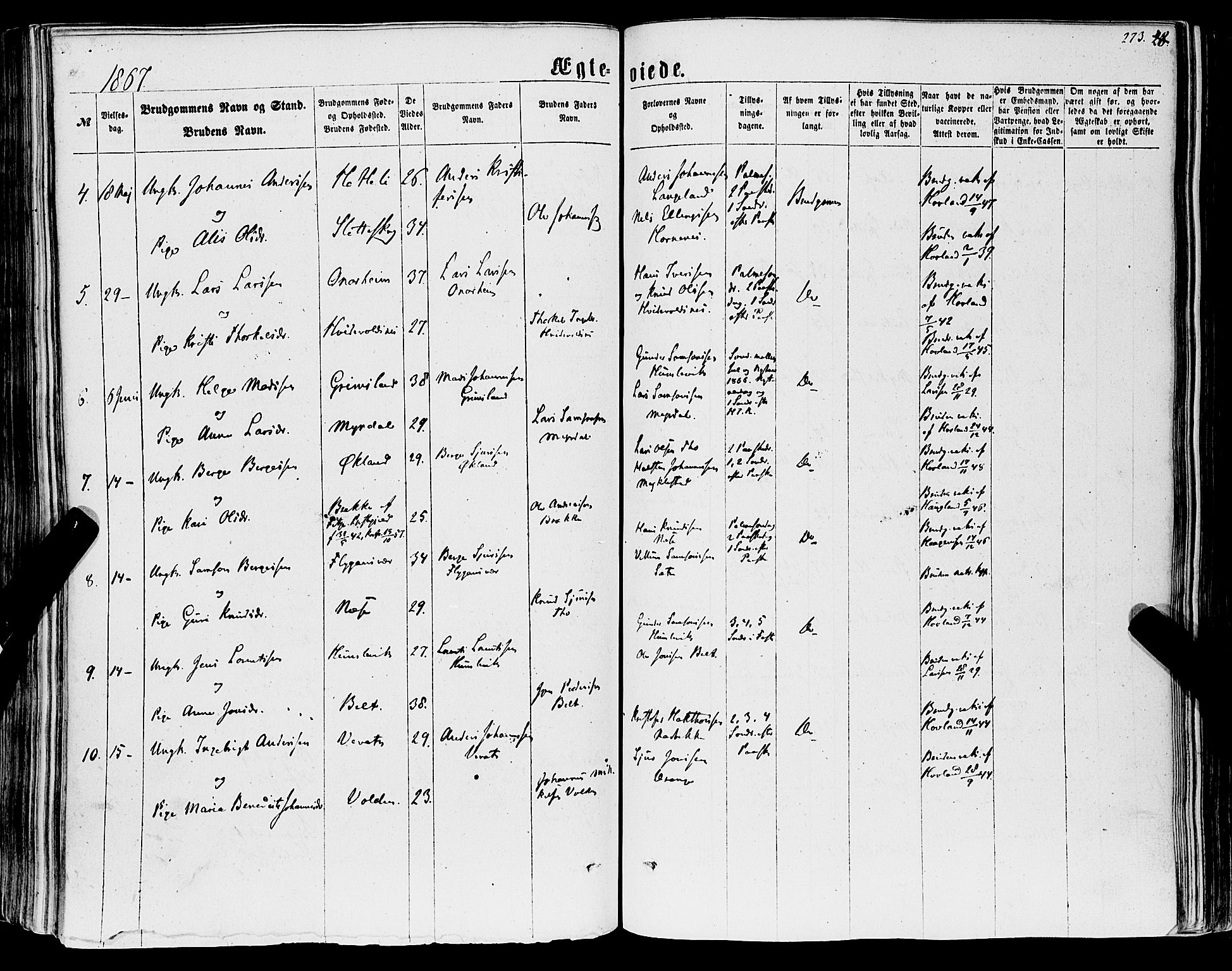 Tysnes sokneprestembete, AV/SAB-A-78601/H/Haa: Parish register (official) no. A 11, 1860-1871, p. 273