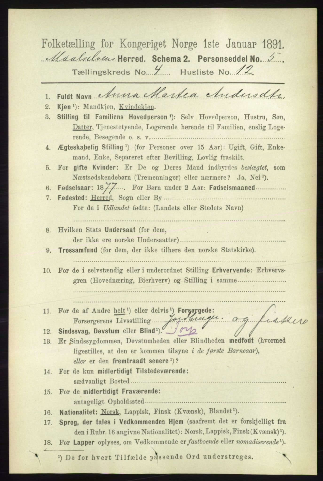 RA, 1891 census for 1924 Målselv, 1891, p. 1158
