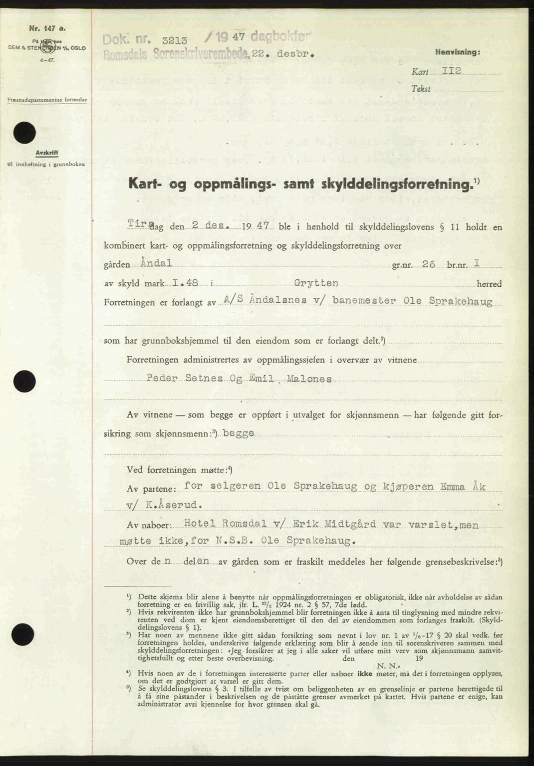 Romsdal sorenskriveri, AV/SAT-A-4149/1/2/2C: Mortgage book no. A24, 1947-1947, Diary no: : 3212/1947