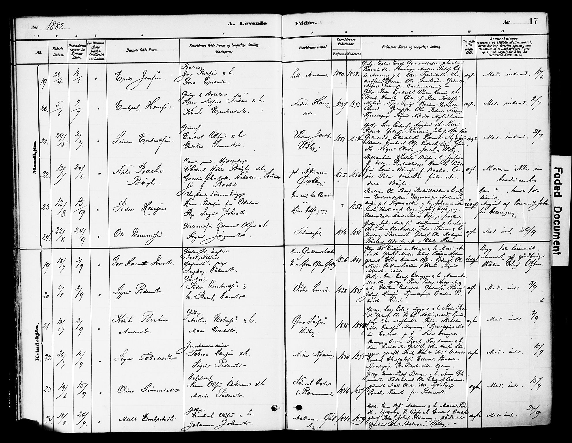 Tynset prestekontor, SAH/PREST-058/H/Ha/Haa/L0022: Parish register (official) no. 22, 1880-1899, p. 17