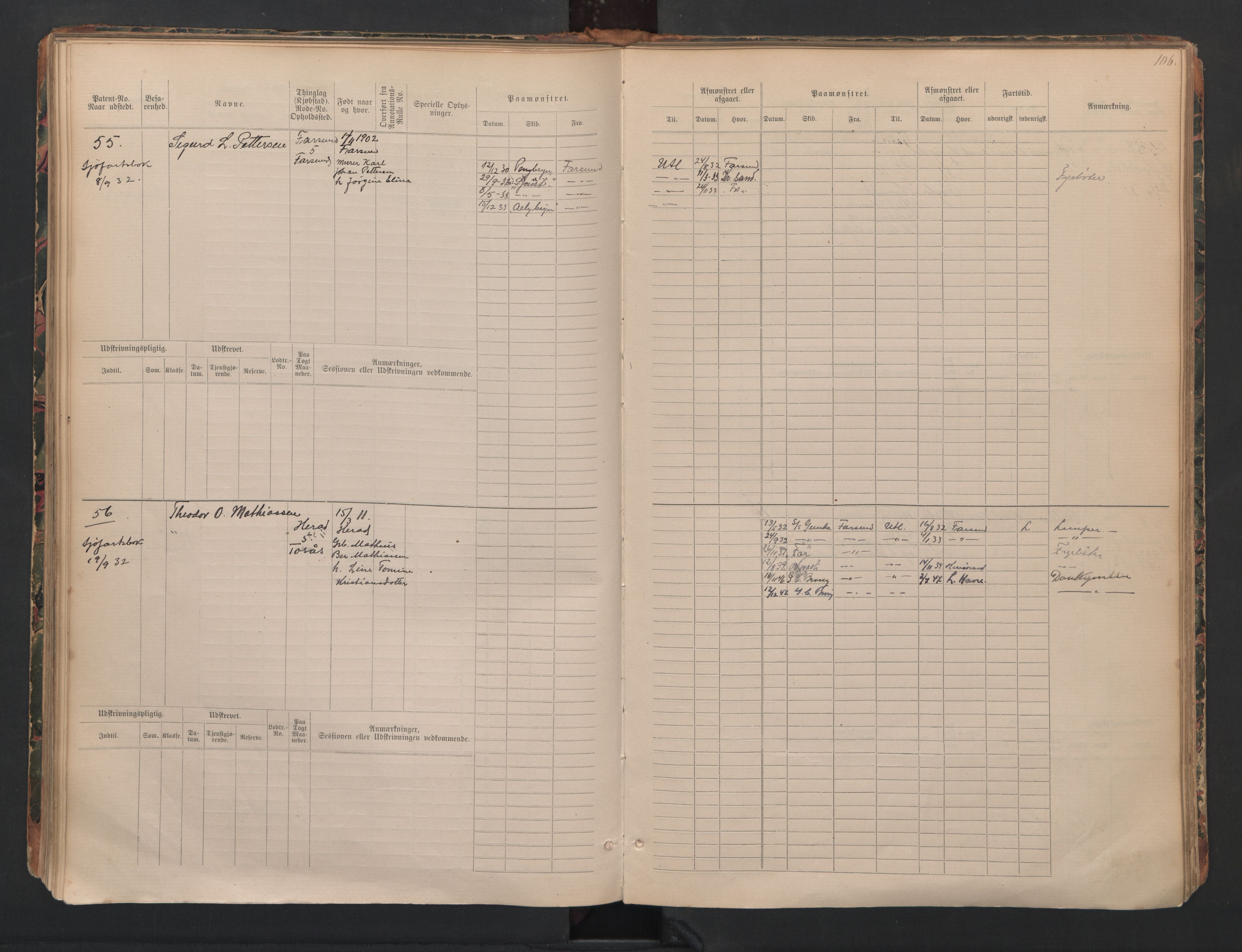 Farsund mønstringskrets, AV/SAK-2031-0017/F/Fb/L0024: Hovedrulle B nr 1-192 med register, annotasjonsrulle B nr 1-2, Z-16, 1884-1945, p. 61