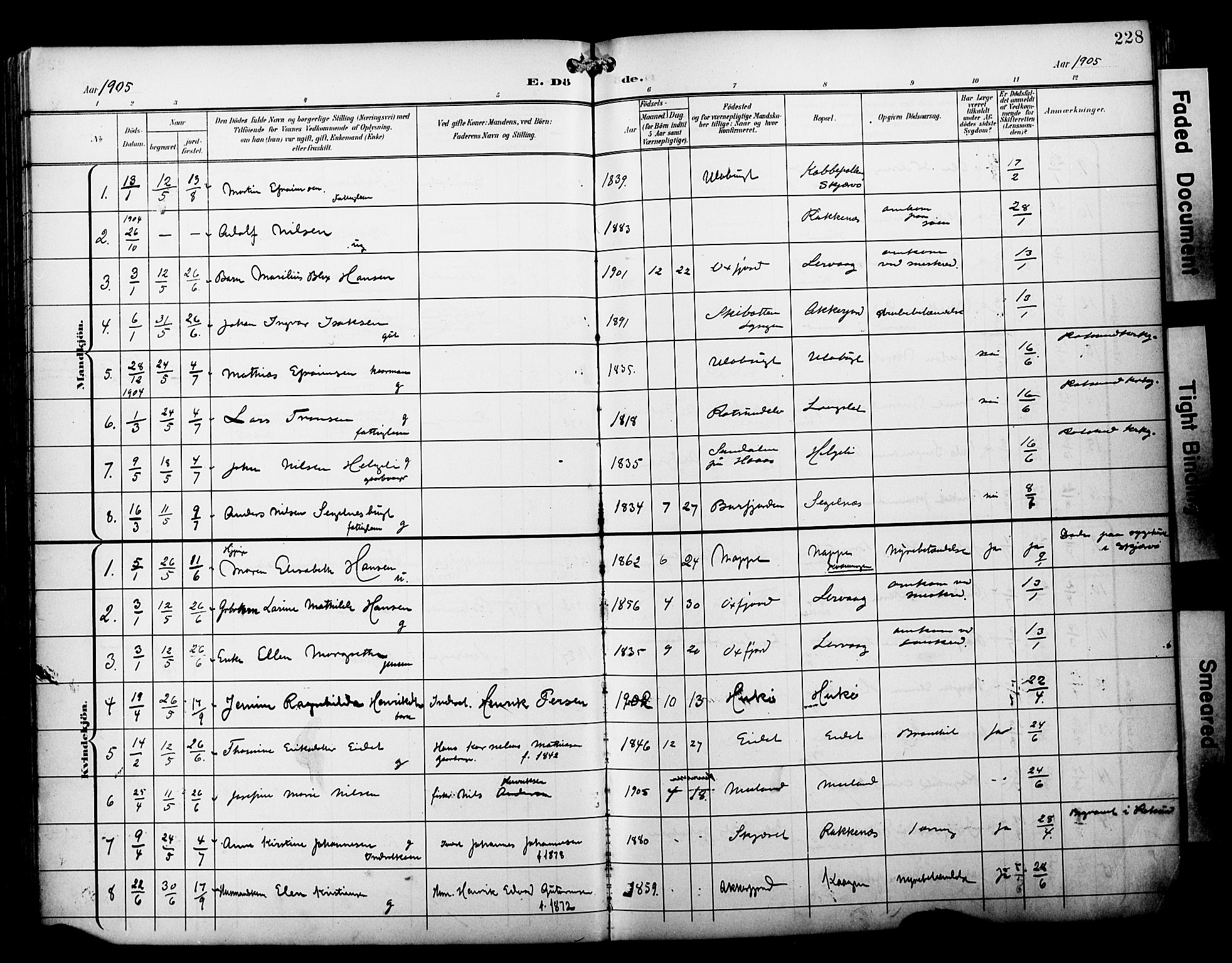 Skjervøy sokneprestkontor, SATØ/S-1300/H/Ha/Haa/L0015kirke: Parish register (official) no. 15, 1899-1909, p. 228