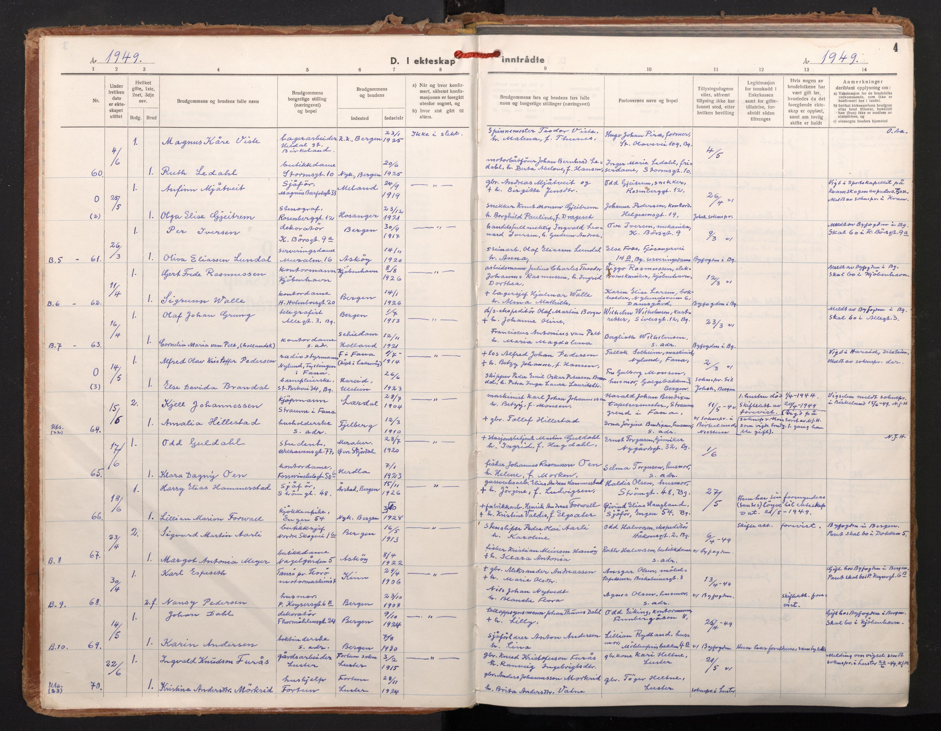 Johanneskirken sokneprestembete, SAB/A-76001/H/Haa/L0015: Parish register (official) no. D 4, 1949-1963, p. 3b-4a