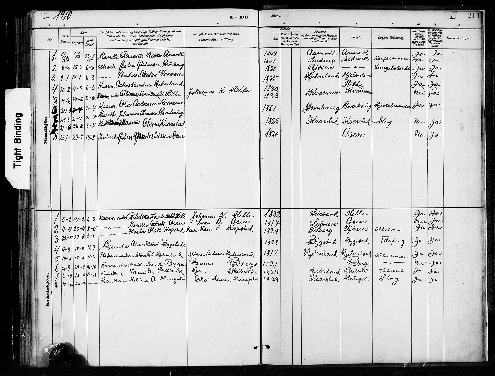 Gaular sokneprestembete, SAB/A-80001/H/Hab: Parish register (copy) no. B 3, 1882-1913, p. 211
