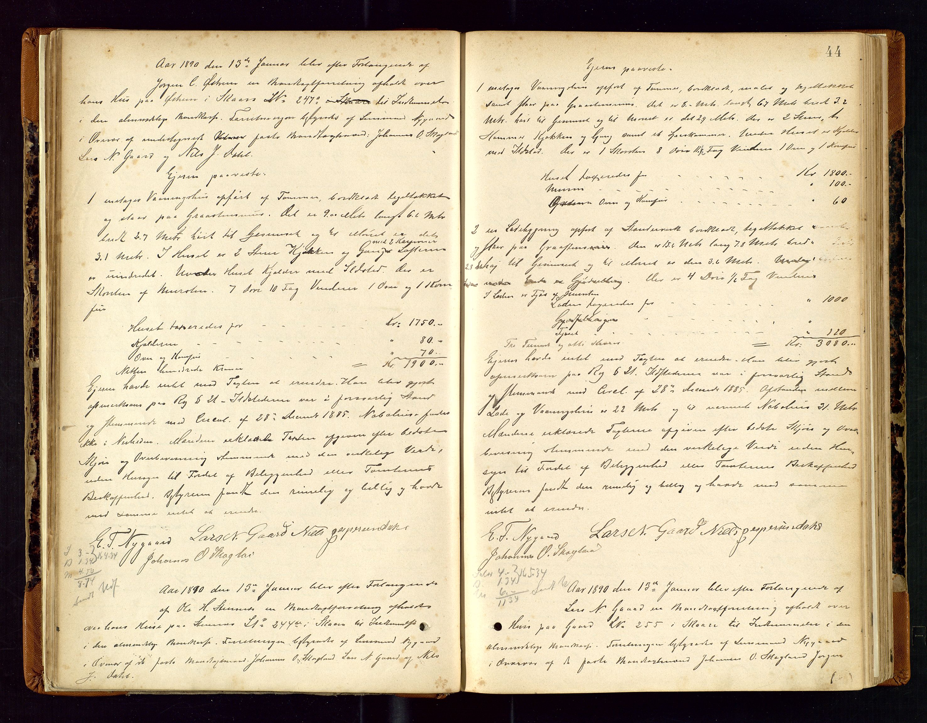 Torvestad lensmannskontor, AV/SAST-A-100307/1/Goa/L0002: "Brandtaxationsprotokol for Torvestad Thinglag", 1883-1917, p. 43b-44a