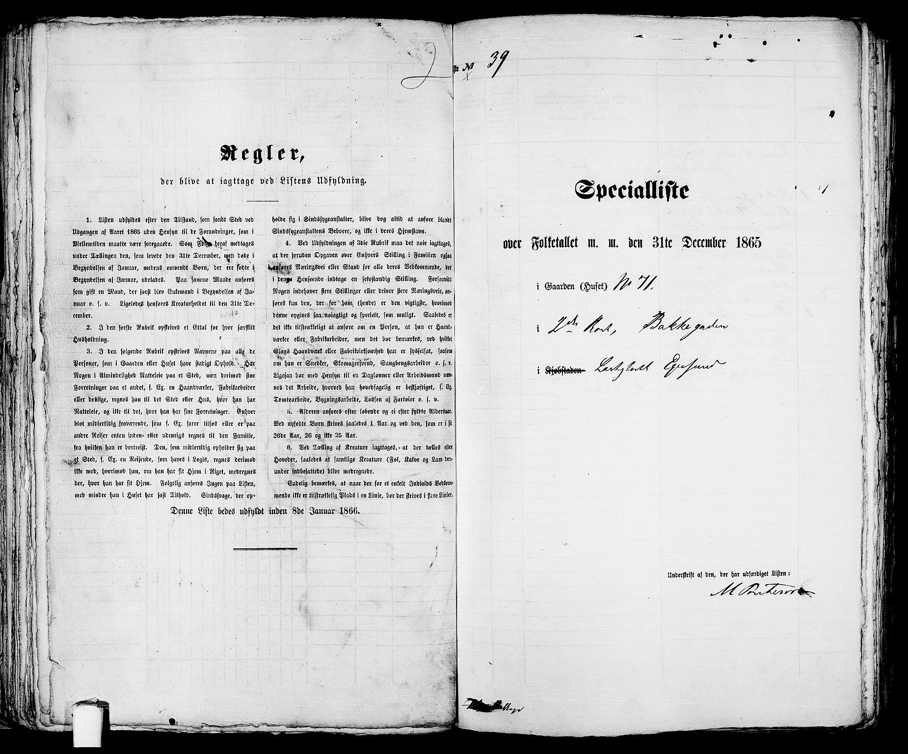 RA, 1865 census for Eigersund parish, Egersund town, 1865, p. 86