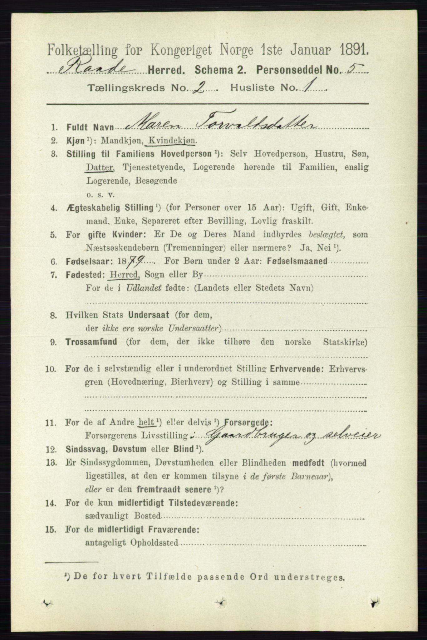 RA, 1891 census for 0135 Råde, 1891, p. 617