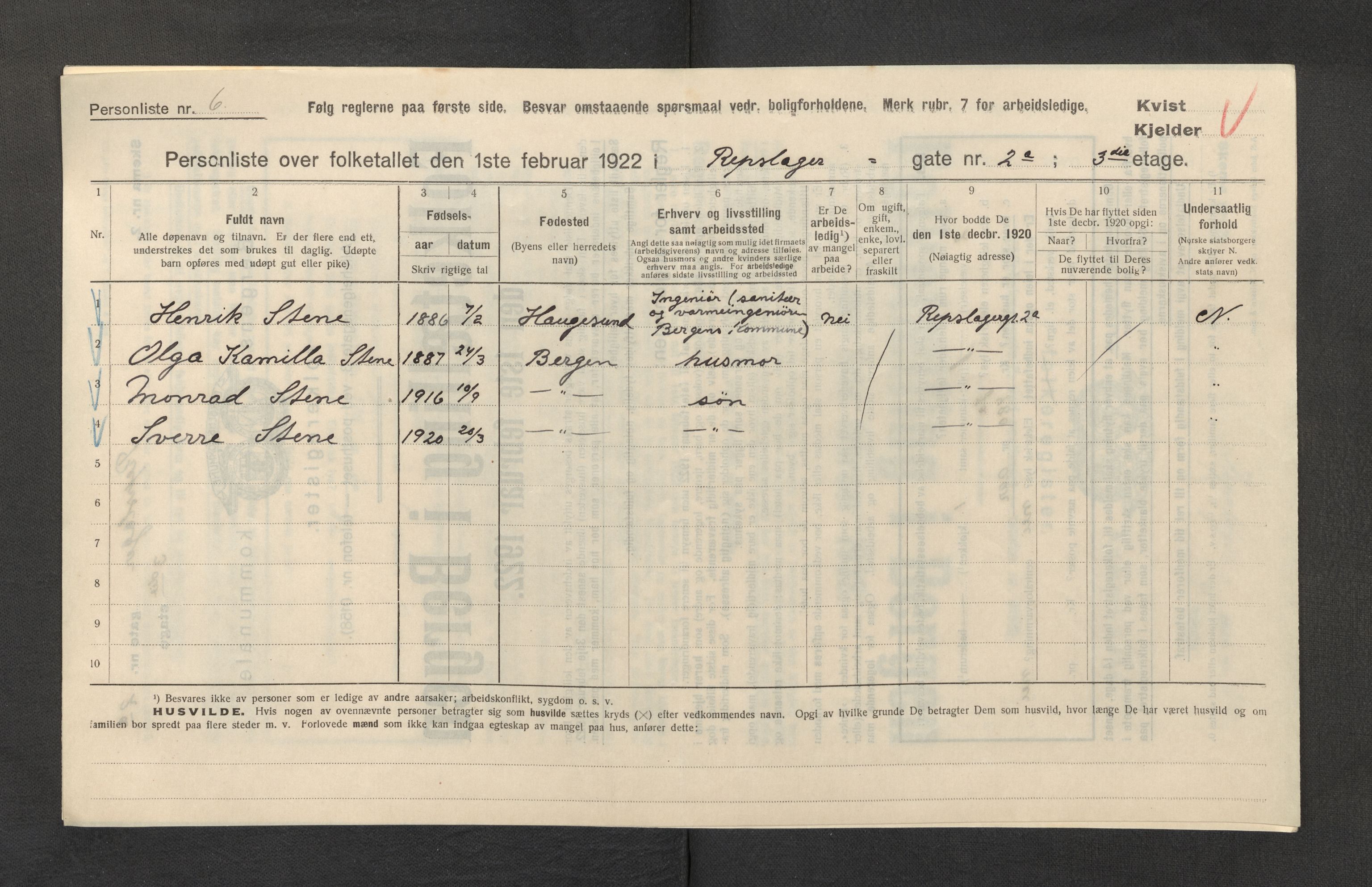 SAB, Municipal Census 1922 for Bergen, 1922, p. 32369