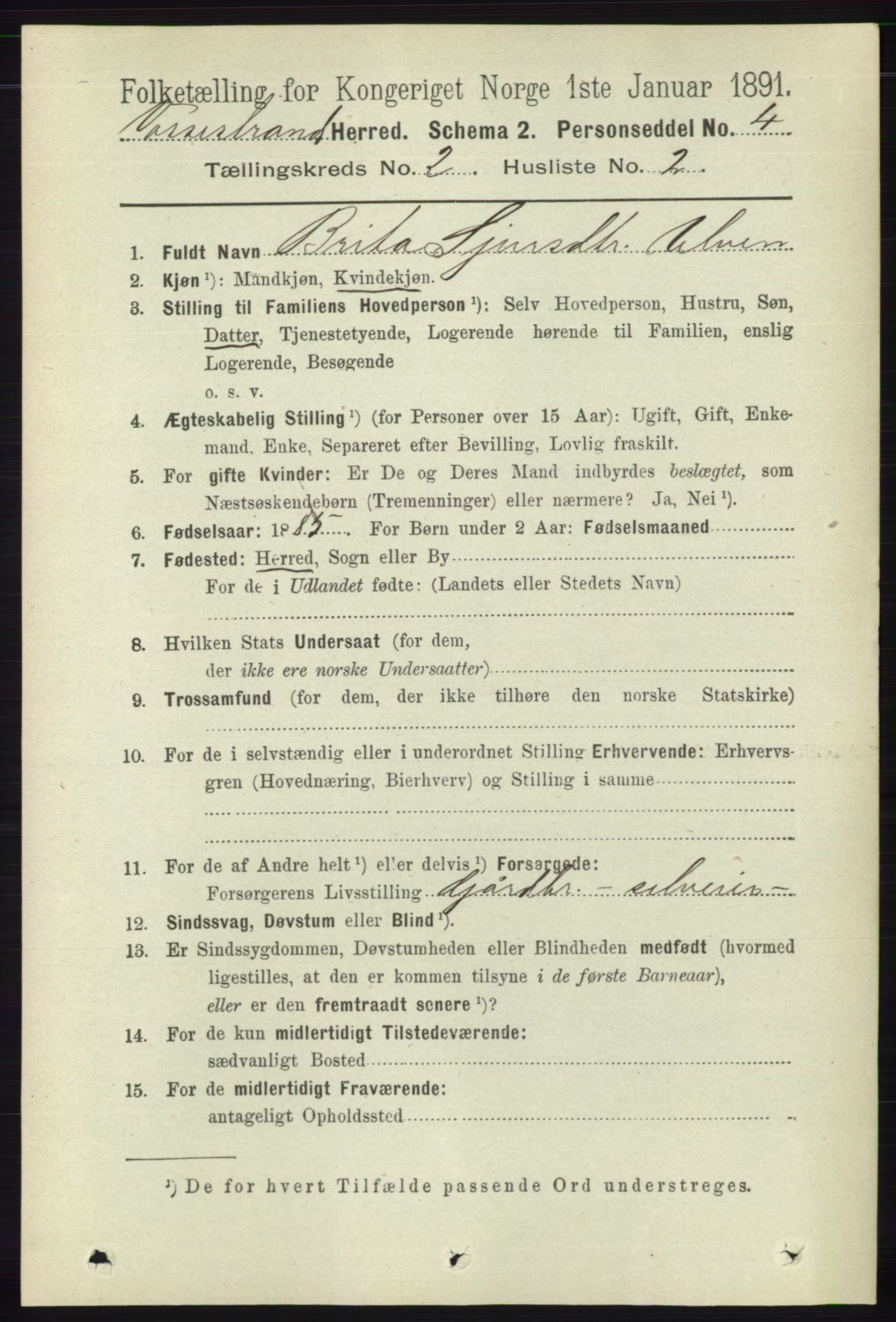 RA, 1891 census for 1236 Vossestrand, 1891, p. 728