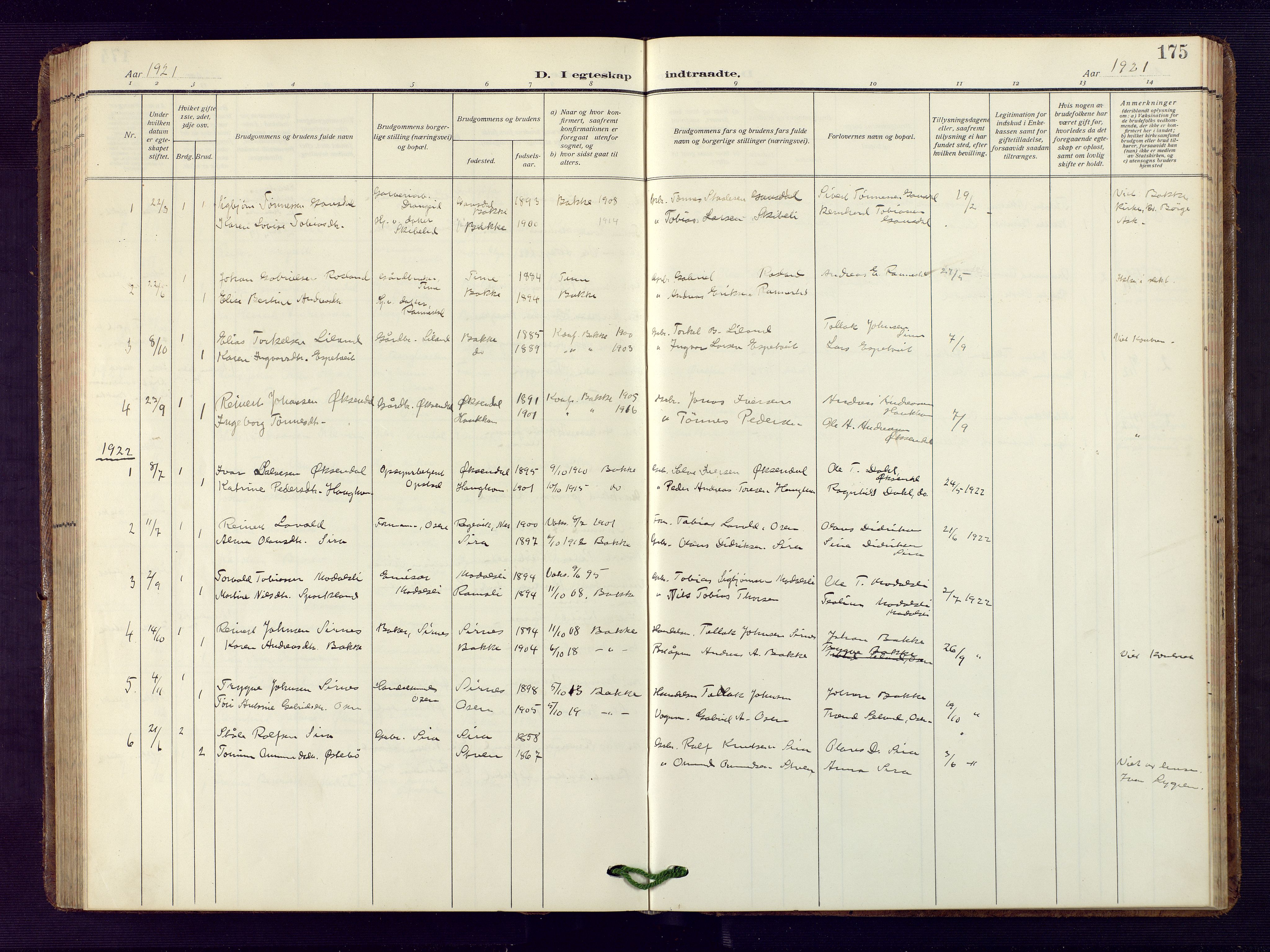 Bakke sokneprestkontor, SAK/1111-0002/F/Fb/Fba/L0004: Parish register (copy) no. B 4, 1911-1946, p. 175