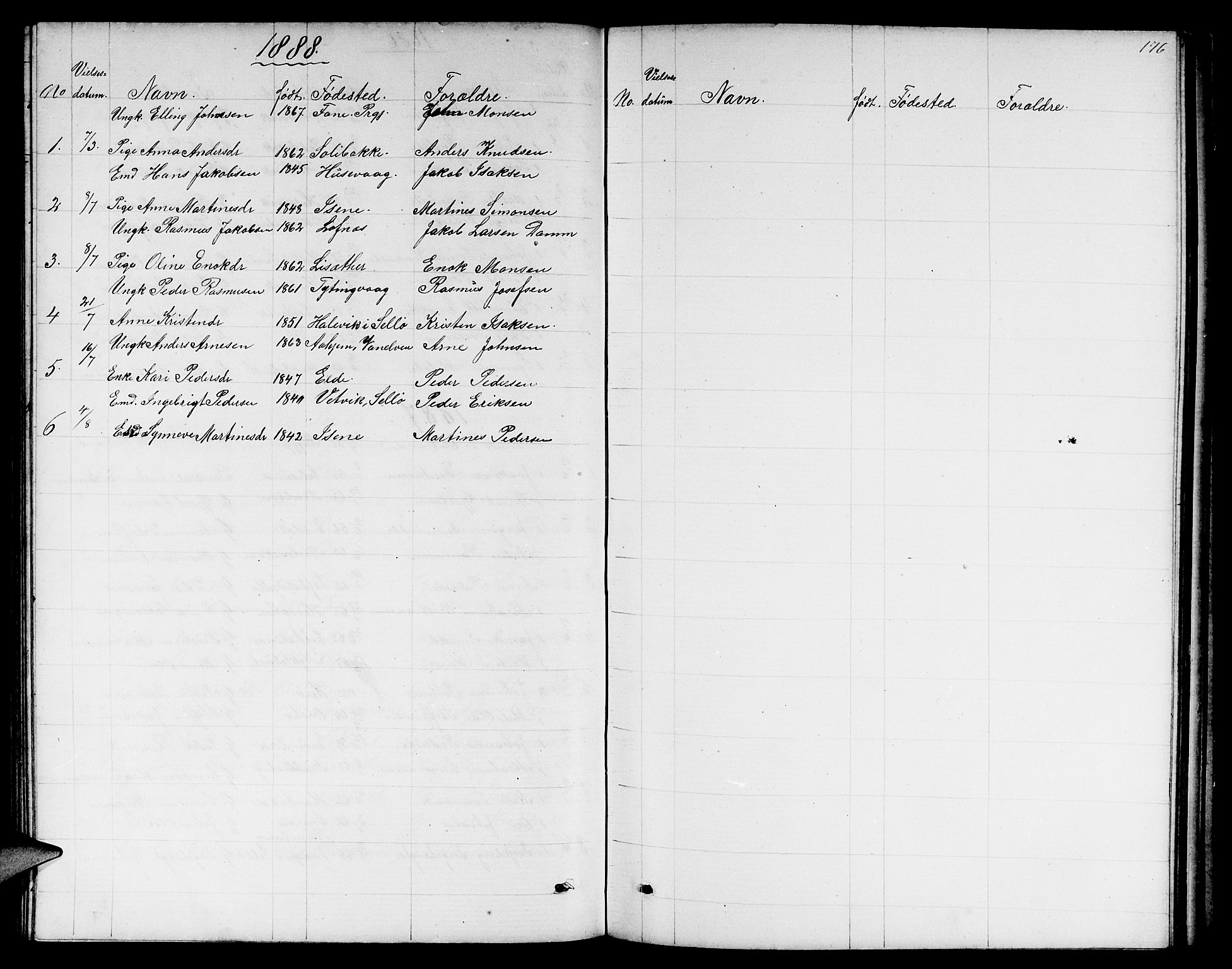 Davik sokneprestembete, SAB/A-79701/H/Hab/Habc/L0001: Parish register (copy) no. C 1, 1866-1888, p. 176