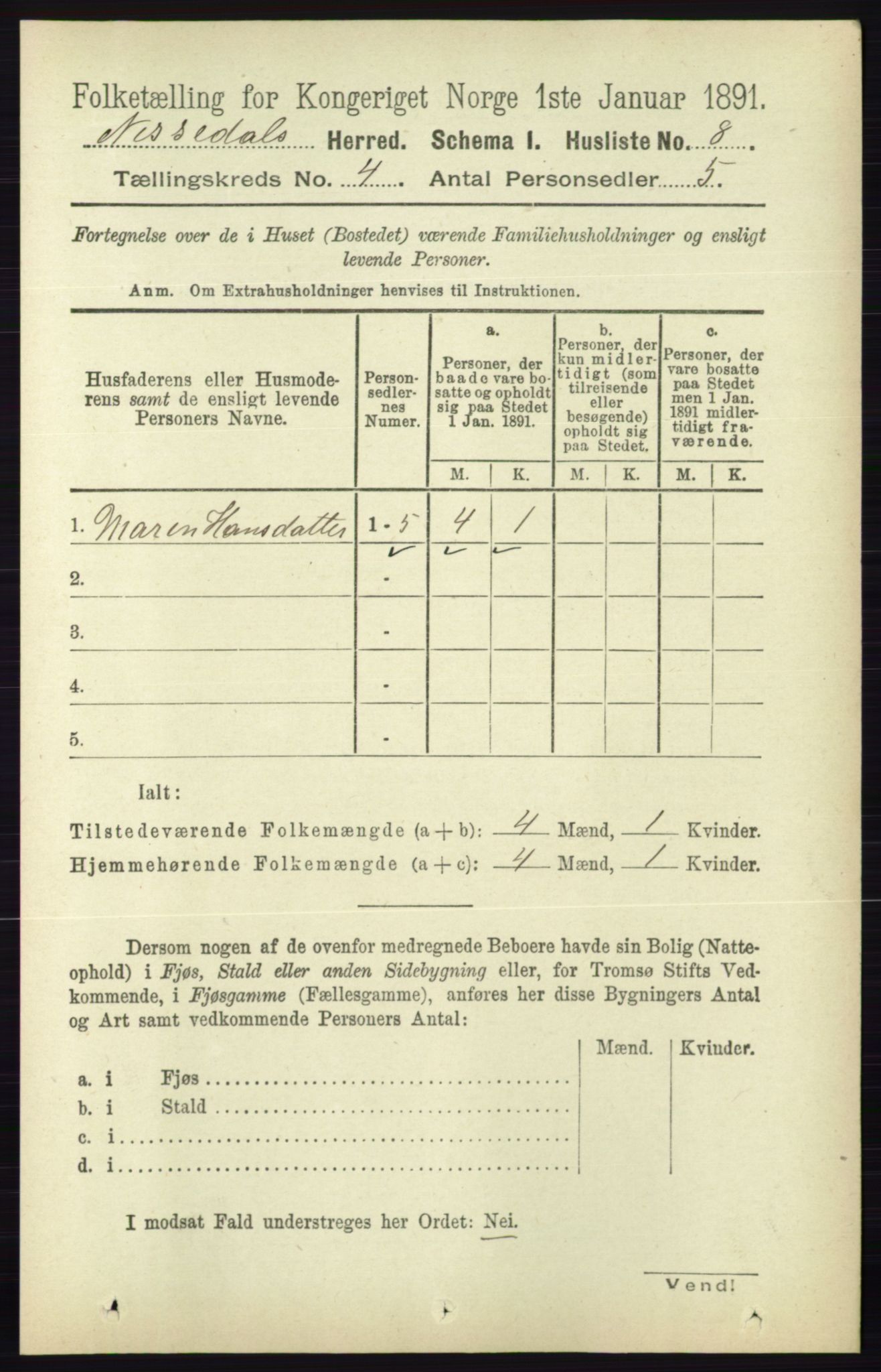 RA, 1891 census for 0830 Nissedal, 1891, p. 837