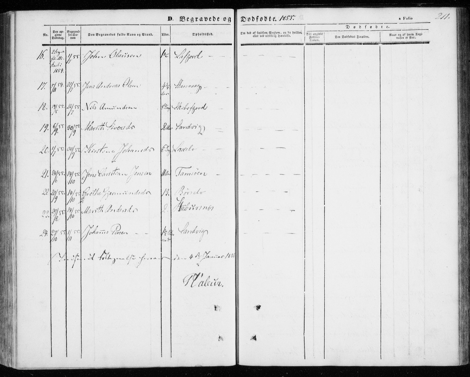 Kistrand/Porsanger sokneprestembete, SATØ/S-1351/H/Ha/L0004.kirke: Parish register (official) no. 4, 1843-1860, p. 211