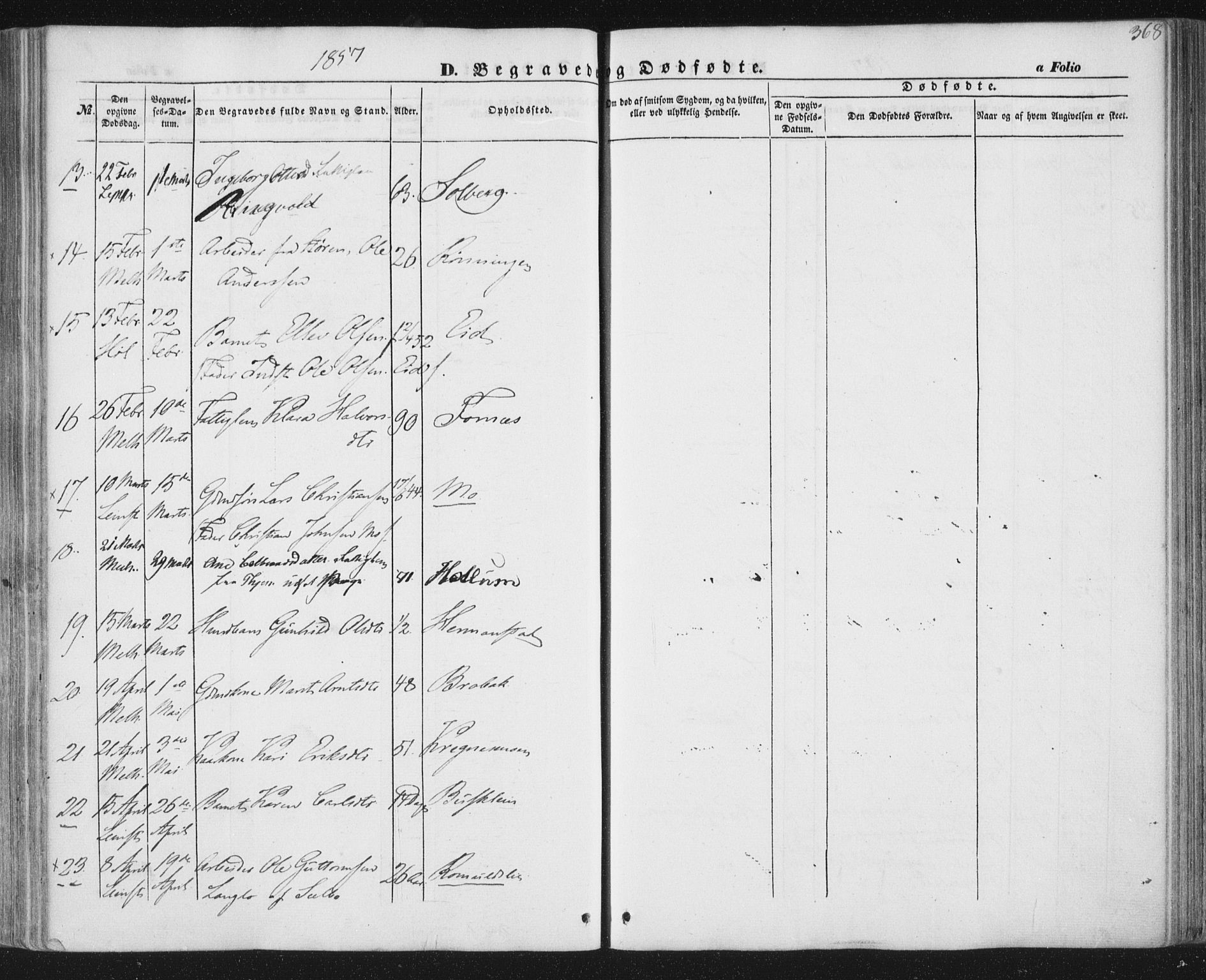 Ministerialprotokoller, klokkerbøker og fødselsregistre - Sør-Trøndelag, AV/SAT-A-1456/691/L1076: Parish register (official) no. 691A08, 1852-1861, p. 368