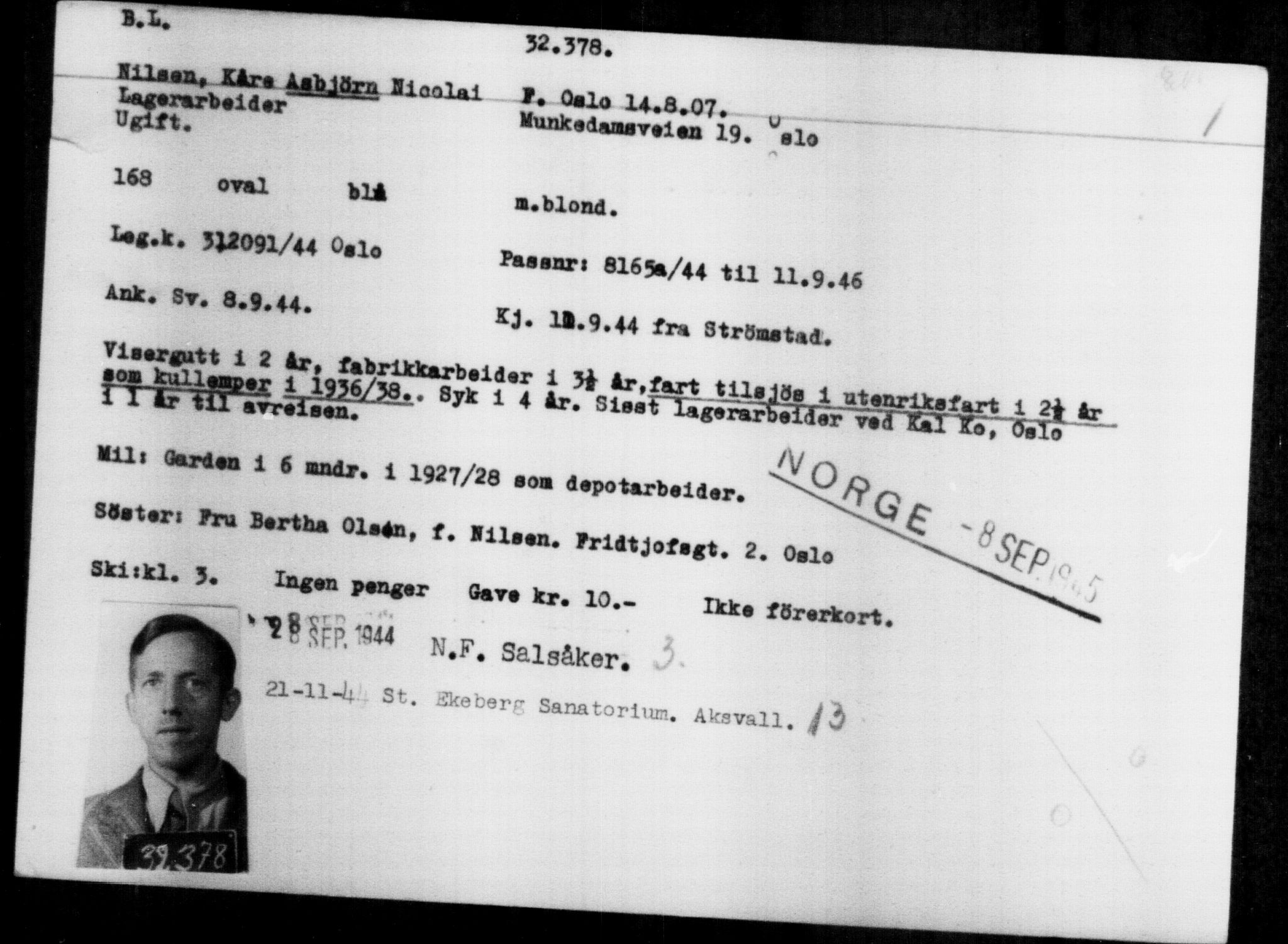 Utenriksstasjonene, Legasjonen i Stockholm, Flyktningkontoret, AV/RA-S-6753/V/Va/L0013: Kjesäterkartoteket, flyktninger med registreringsnr. 31500-34731, 1940-1945, p. 929