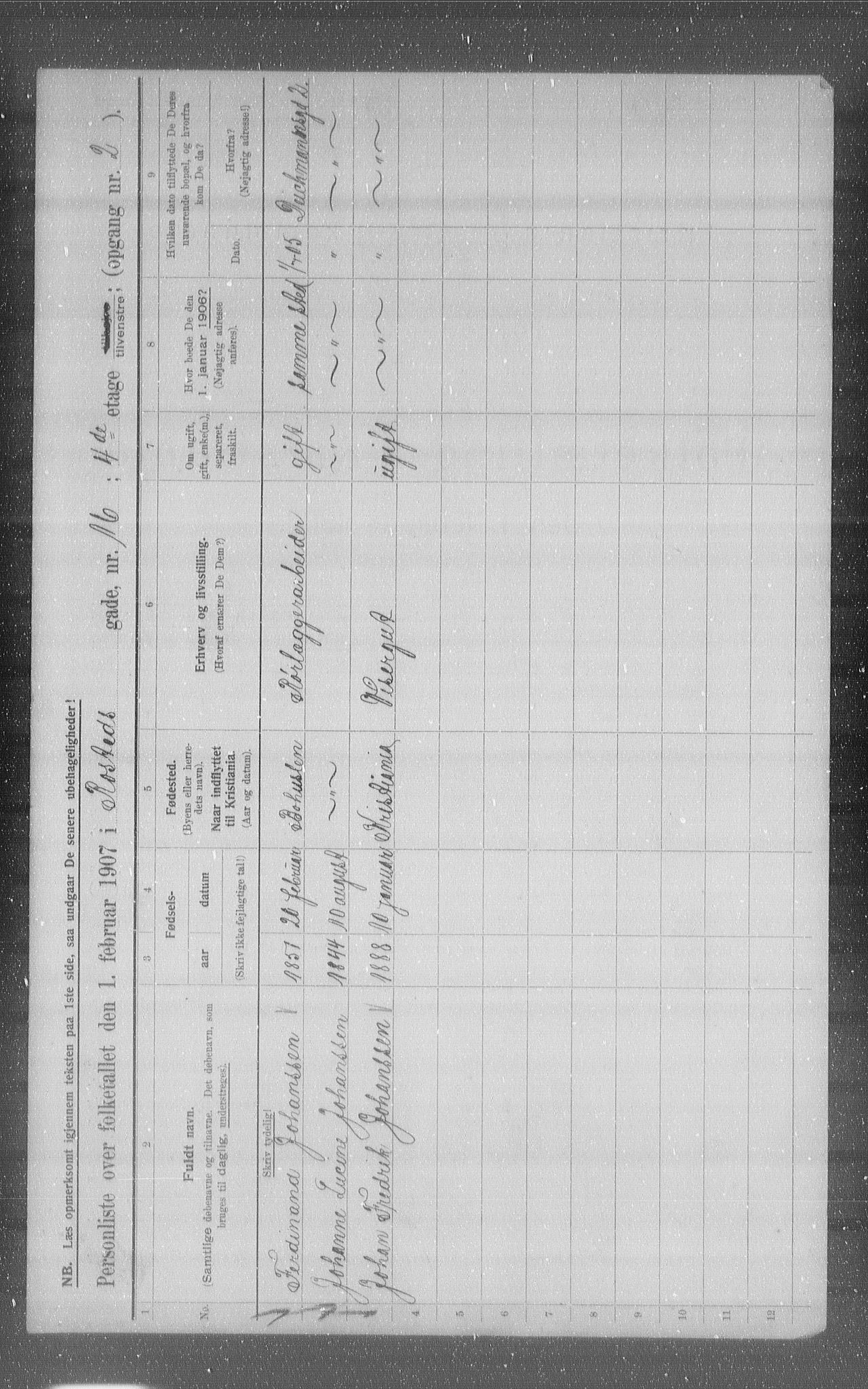 OBA, Municipal Census 1907 for Kristiania, 1907, p. 43168