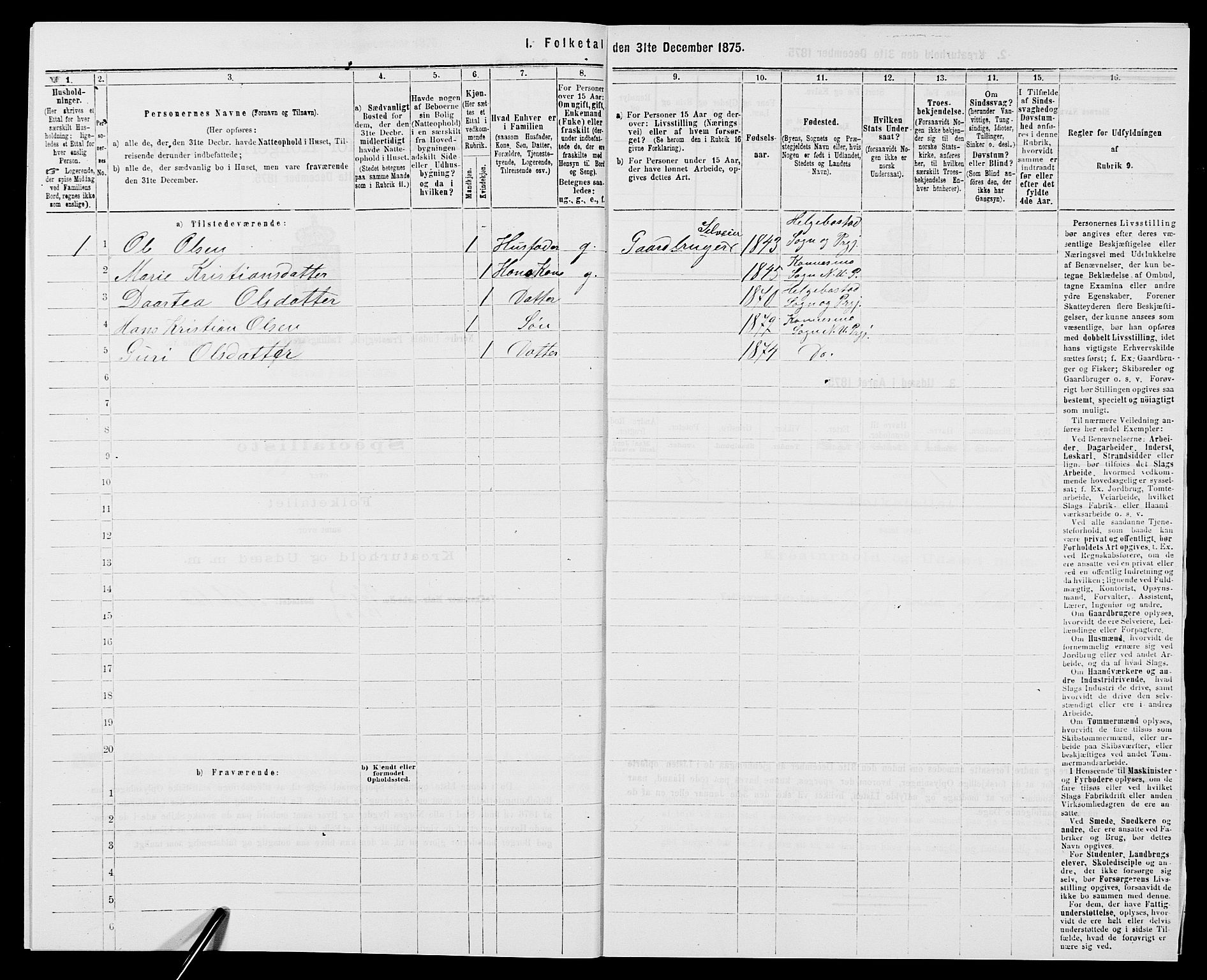 SAK, 1875 census for 1028P Nord-Audnedal, 1875, p. 749