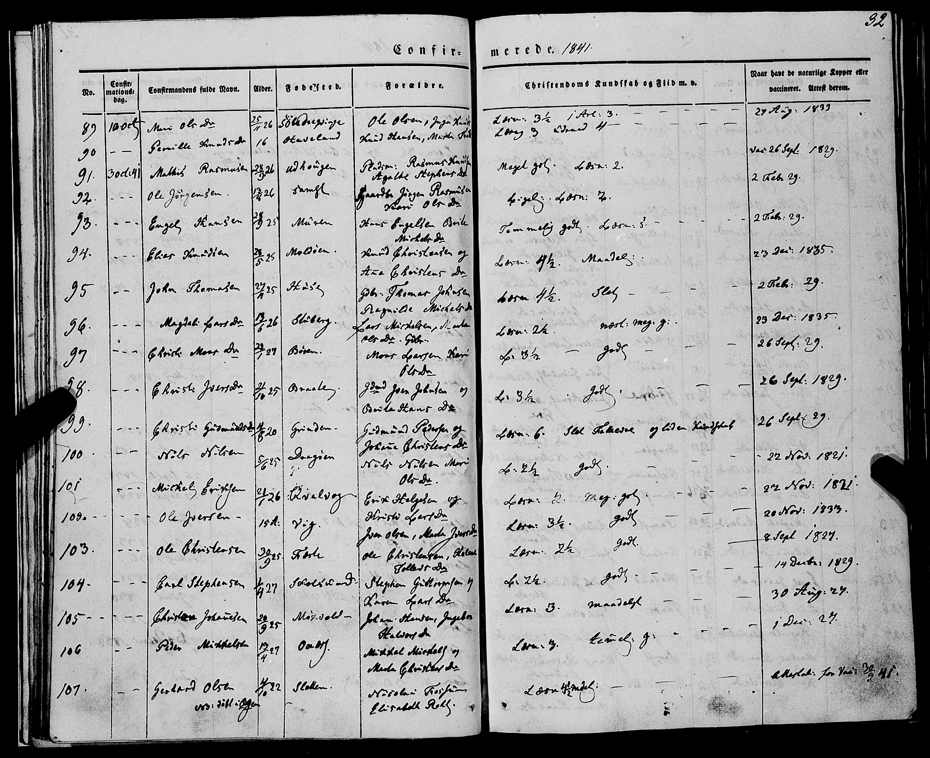 Lindås Sokneprestembete, AV/SAB-A-76701/H/Haa/Haaa/L0012: Parish register (official) no. A 12, 1836-1848, p. 32