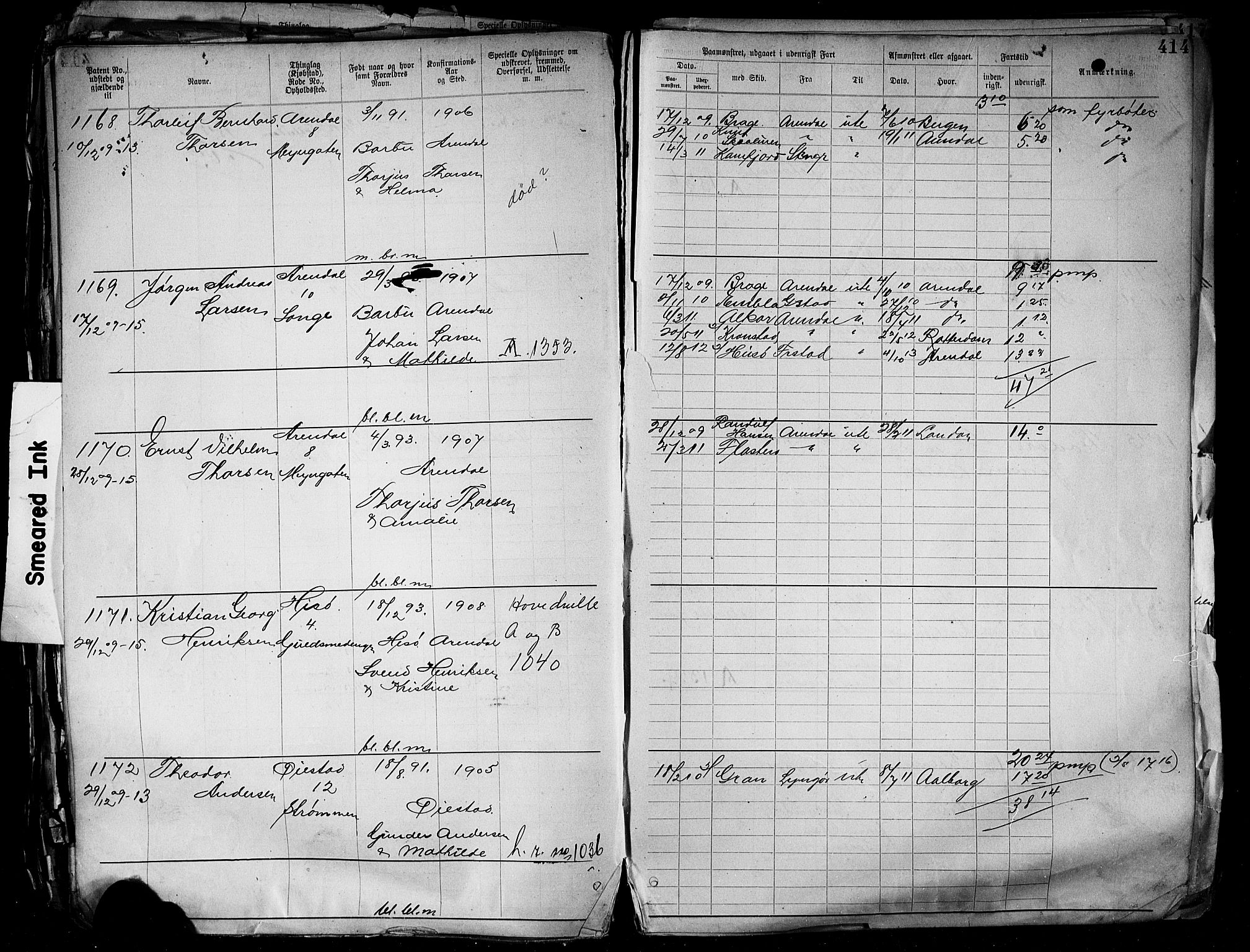 Arendal mønstringskrets, SAK/2031-0012/F/Fa/L0004: Annotasjonsrulle nr 3828-4715 og nr 1-1296, S-4, 1892-1918, p. 430