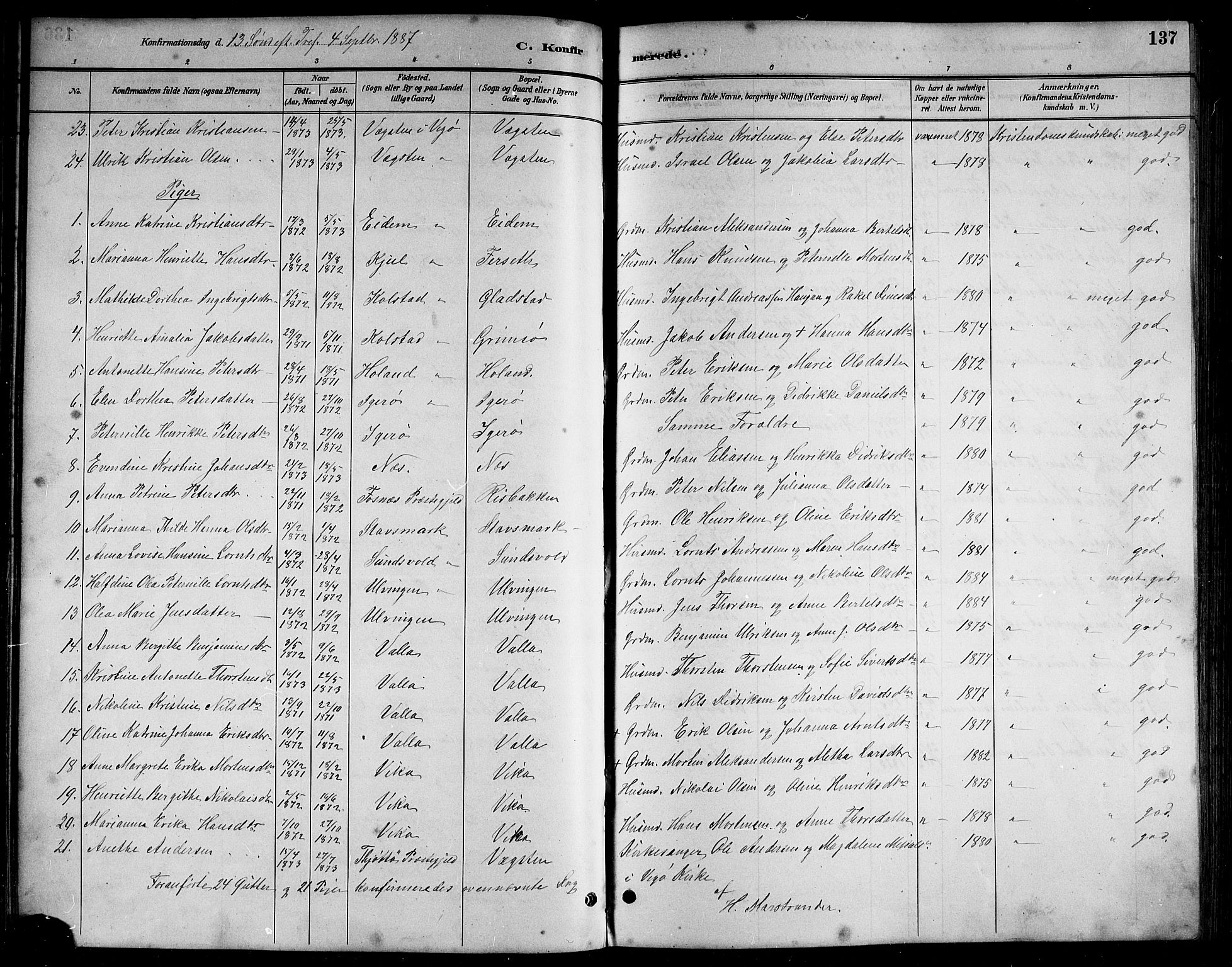 Ministerialprotokoller, klokkerbøker og fødselsregistre - Nordland, AV/SAT-A-1459/816/L0253: Parish register (copy) no. 816C03, 1886-1905, p. 137