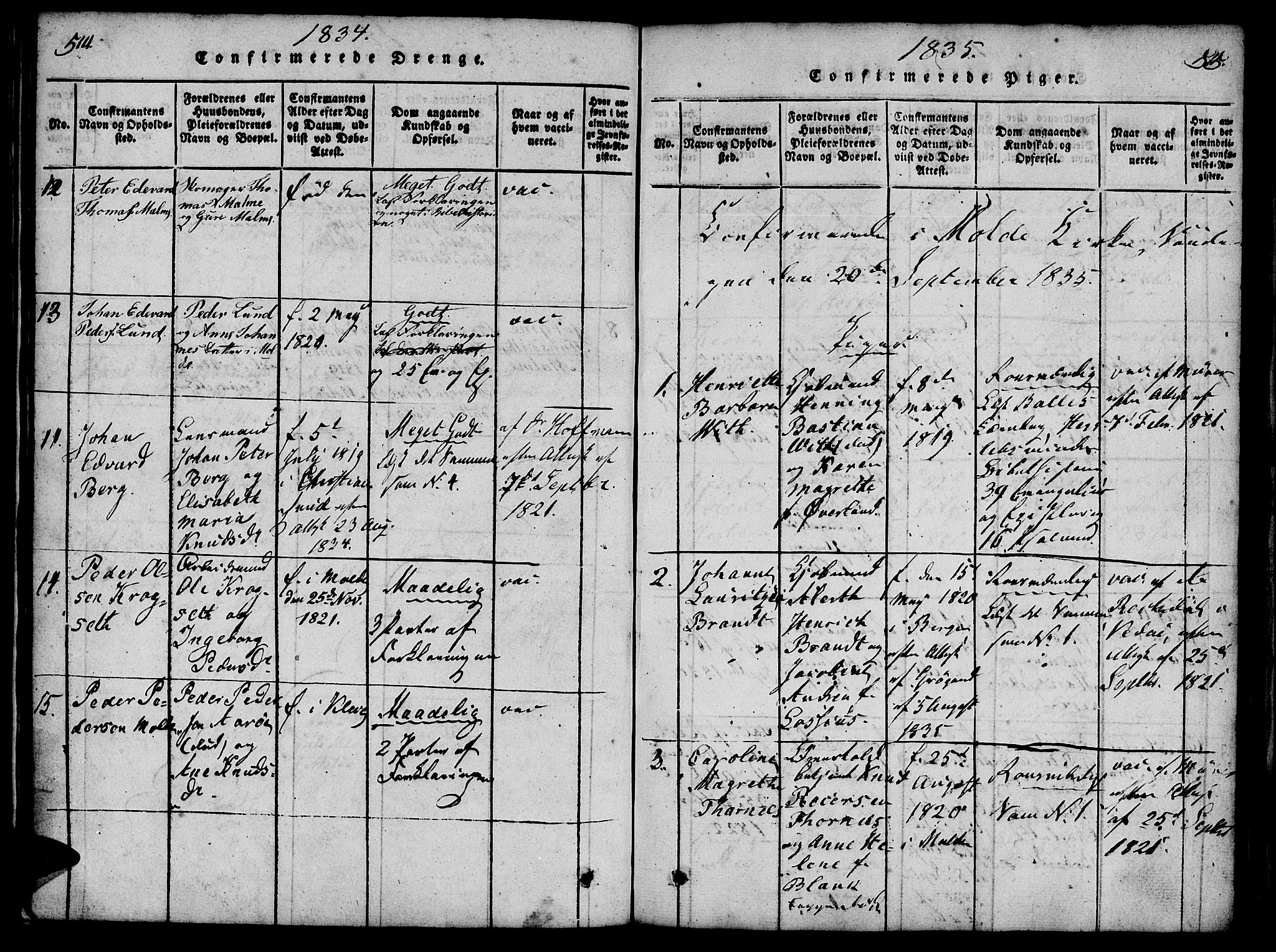 Ministerialprotokoller, klokkerbøker og fødselsregistre - Møre og Romsdal, SAT/A-1454/558/L0688: Parish register (official) no. 558A02, 1818-1843, p. 514-515