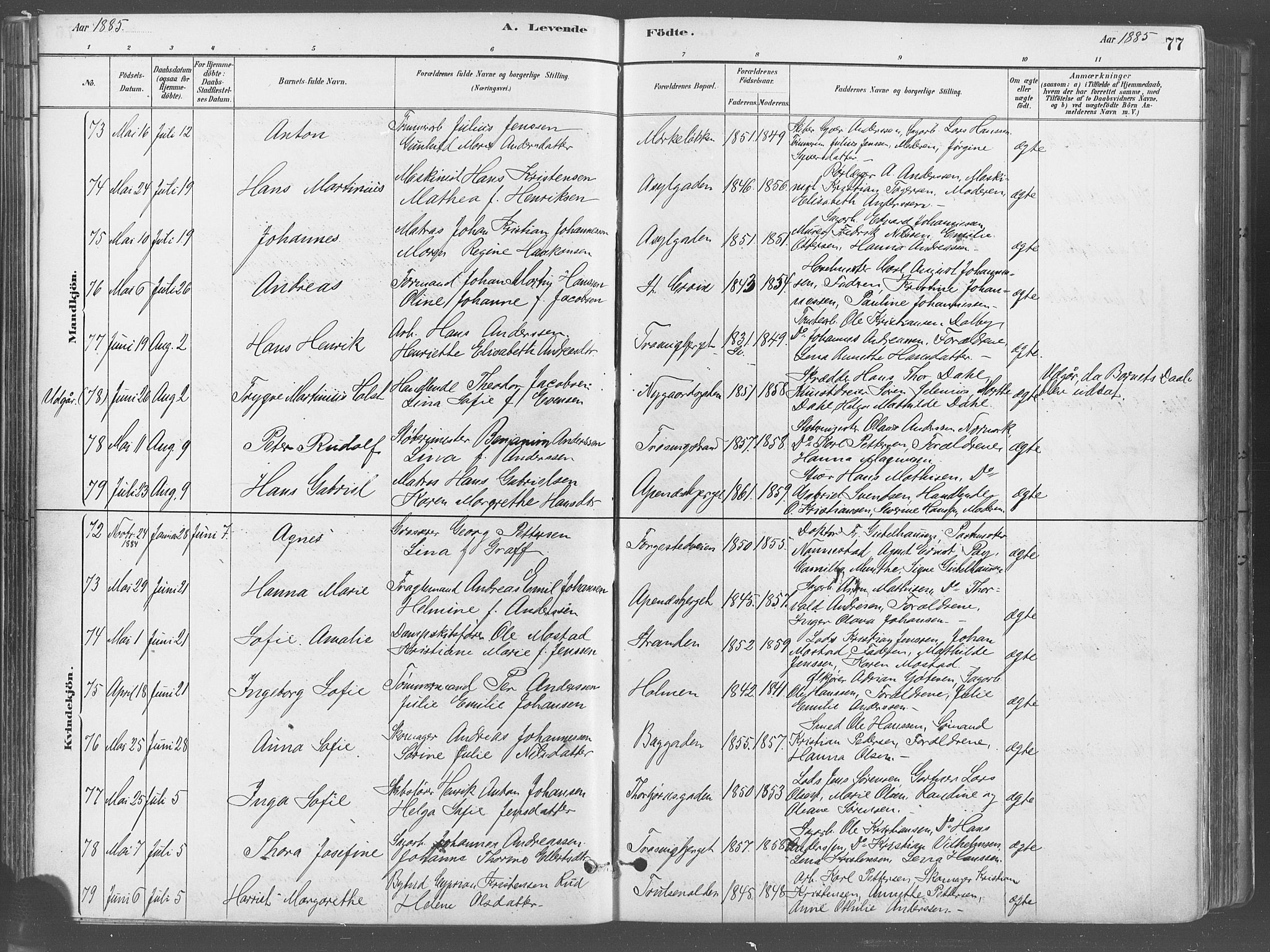 Fredrikstad domkirkes prestekontor Kirkebøker, AV/SAO-A-10906/G/Ga/L0003: Parish register (copy) no. 3, 1880-1900, p. 77