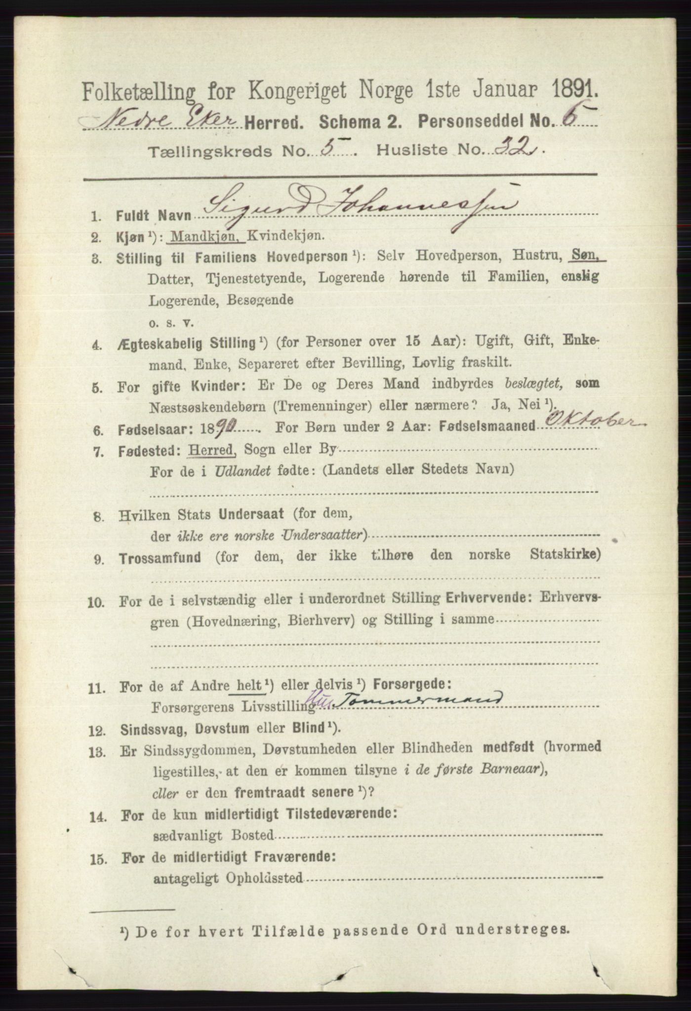 RA, 1891 census for 0625 Nedre Eiker, 1891, p. 2509