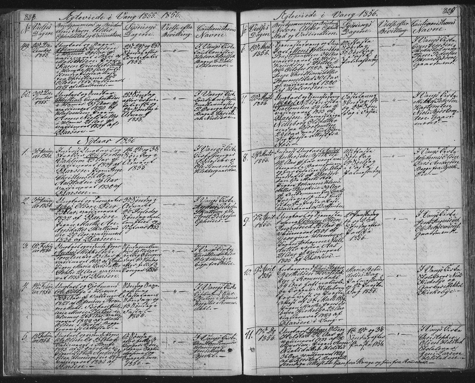 Vang prestekontor, Hedmark, SAH/PREST-008/H/Ha/Hab/L0010B: Parish register (copy) no. 10b, 1854-1896, p. 828-829