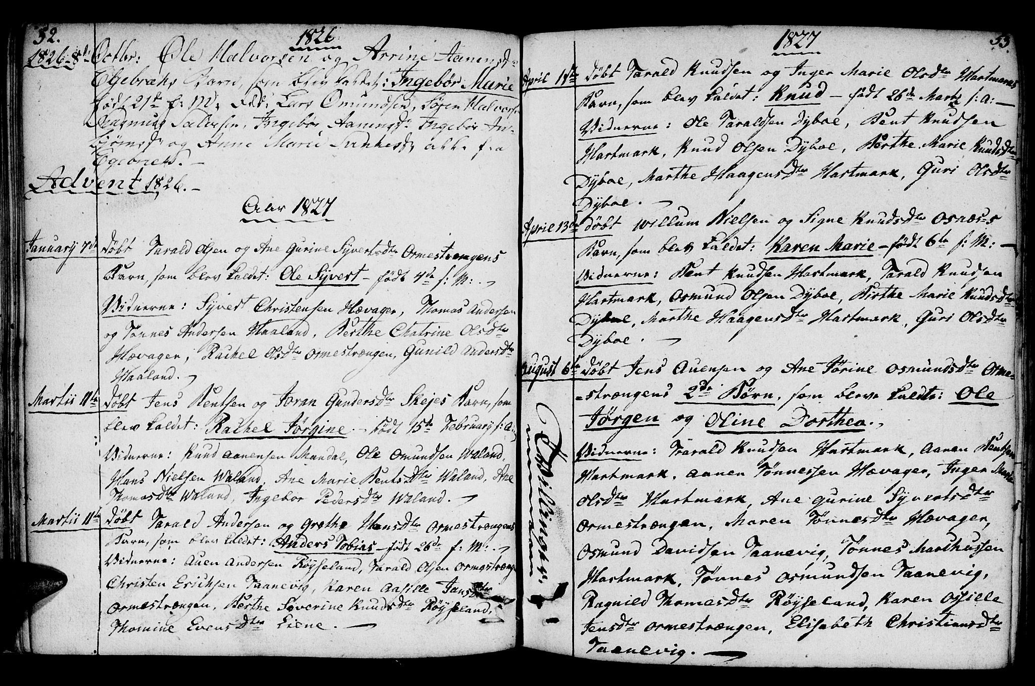 Mandal sokneprestkontor, SAK/1111-0030/F/Fb/Fbb/L0001: Parish register (copy) no. B 1, 1802-1846, p. 52-53