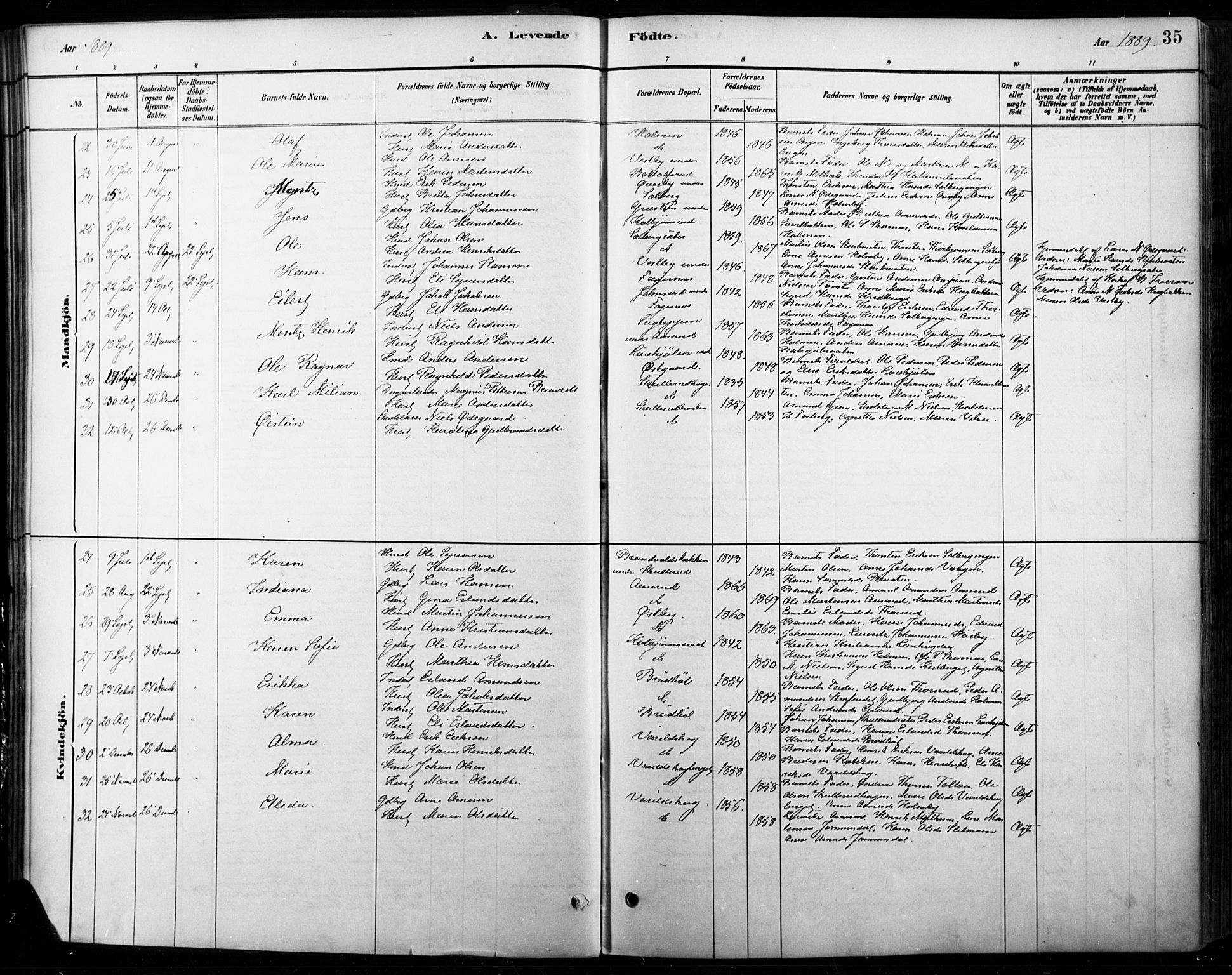 Vinger prestekontor, SAH/PREST-024/H/Ha/Haa/L0015: Parish register (official) no. 15, 1881-1900, p. 35