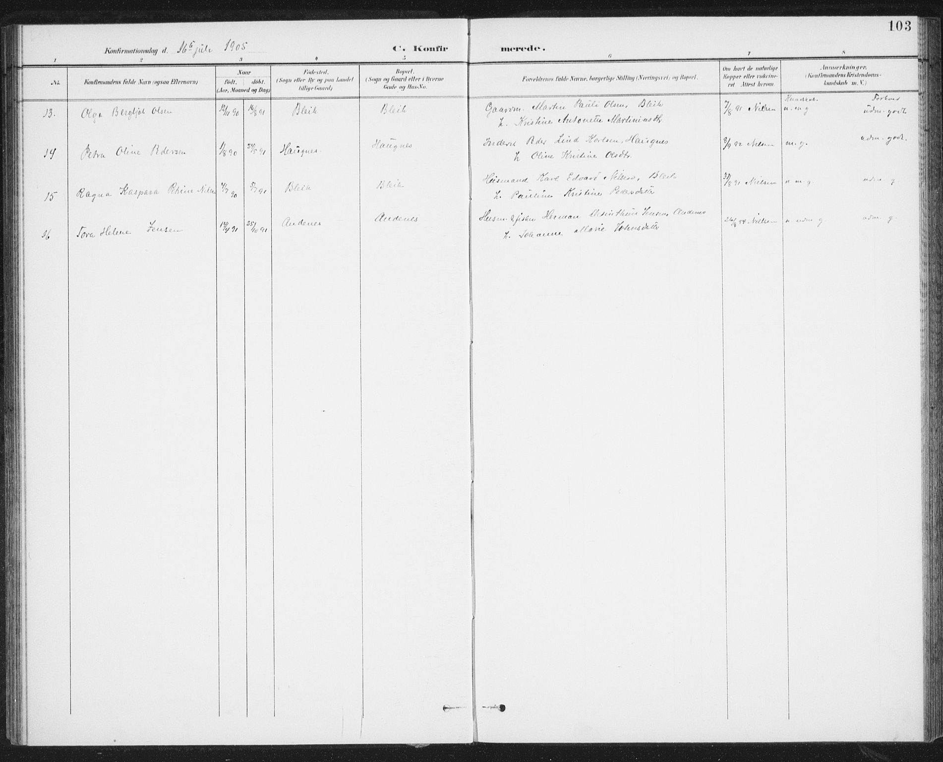 Ministerialprotokoller, klokkerbøker og fødselsregistre - Nordland, AV/SAT-A-1459/899/L1437: Parish register (official) no. 899A05, 1897-1908, p. 103