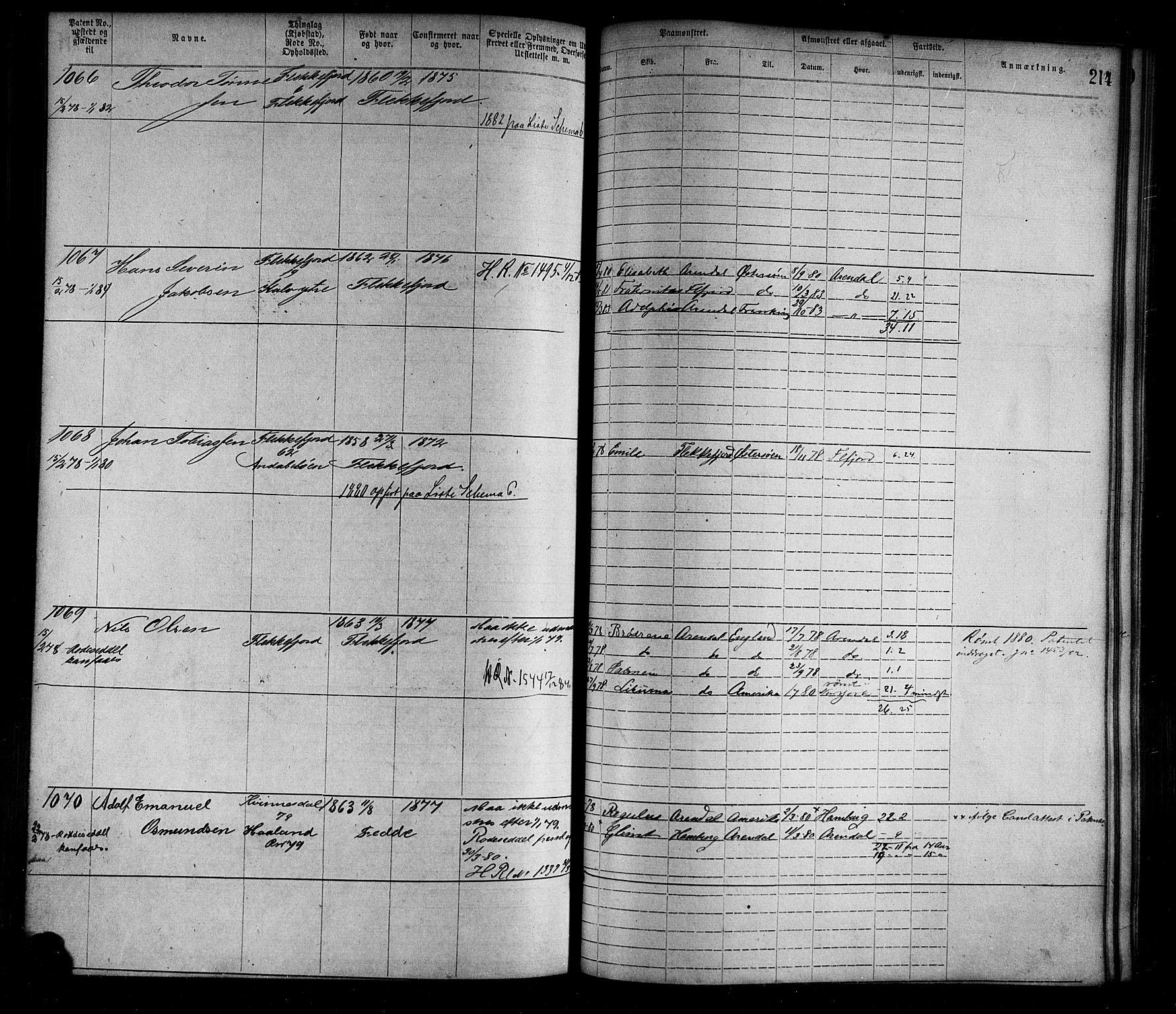 Flekkefjord mønstringskrets, AV/SAK-2031-0018/F/Fa/L0002: Annotasjonsrulle nr 1-1920 med register, N-2, 1870-1891, p. 239