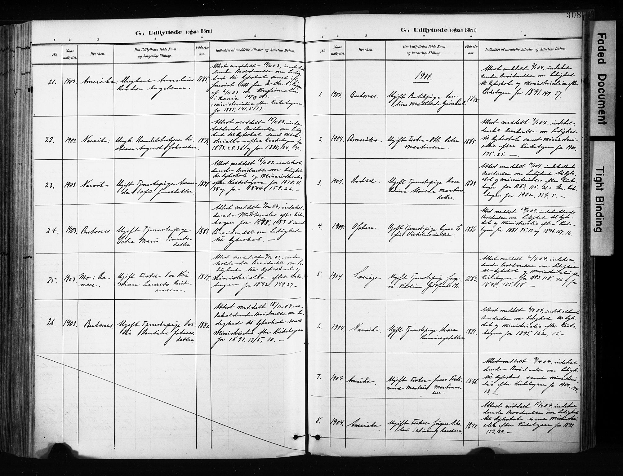 Ministerialprotokoller, klokkerbøker og fødselsregistre - Nordland, AV/SAT-A-1459/880/L1134: Parish register (official) no. 880A08, 1899-1908, p. 308