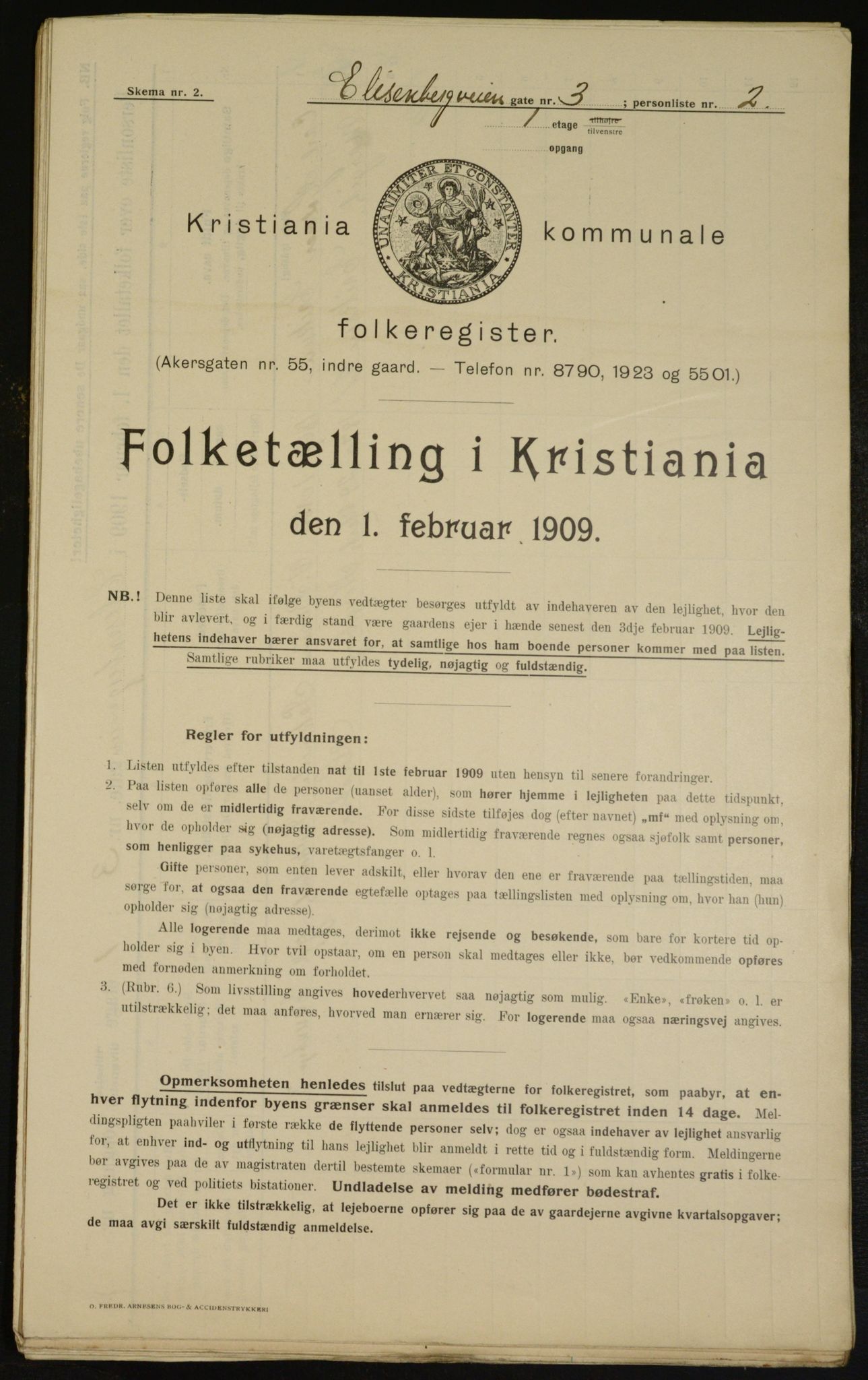 OBA, Municipal Census 1909 for Kristiania, 1909, p. 18448