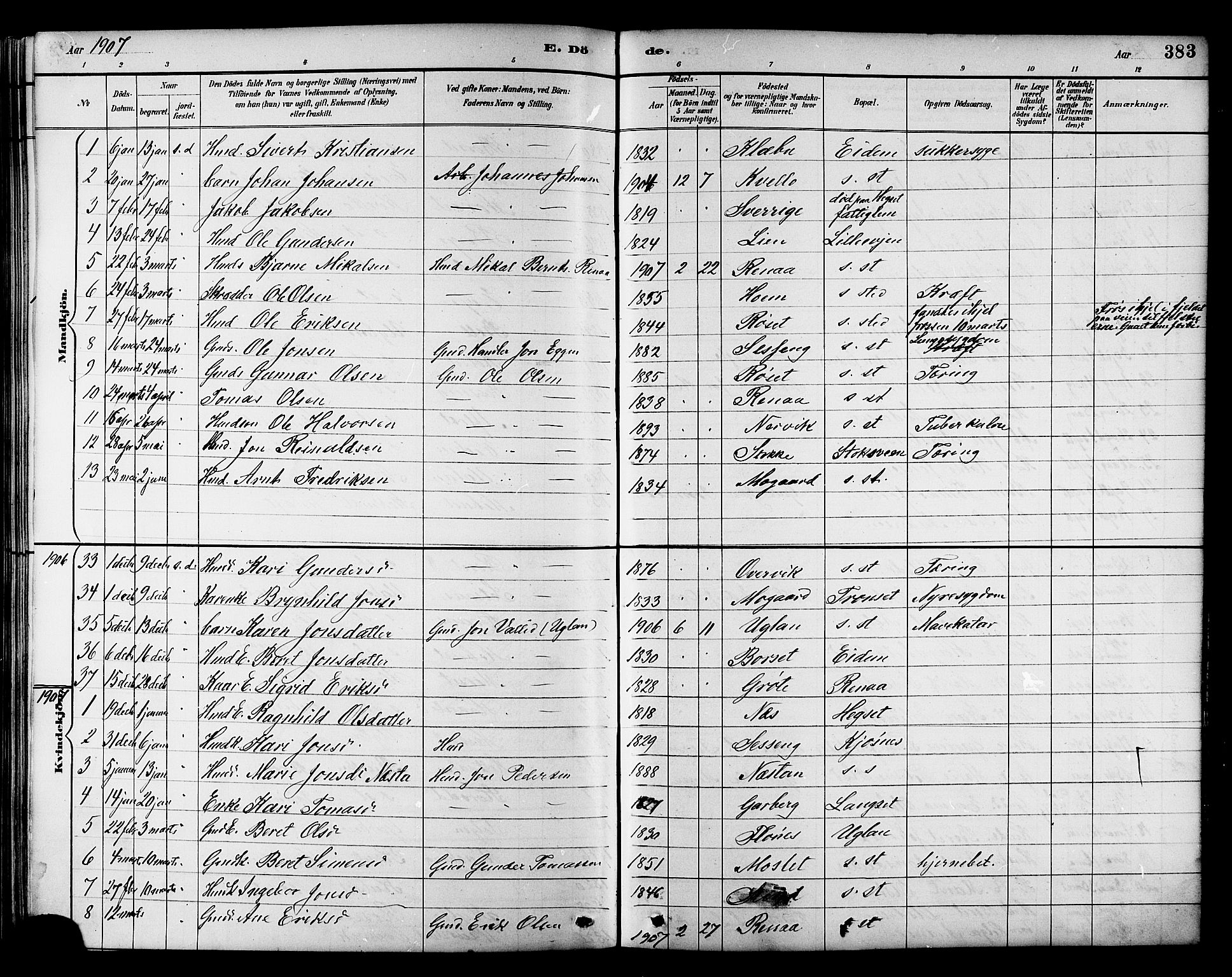 Ministerialprotokoller, klokkerbøker og fødselsregistre - Sør-Trøndelag, SAT/A-1456/695/L1157: Parish register (copy) no. 695C08, 1889-1913, p. 383