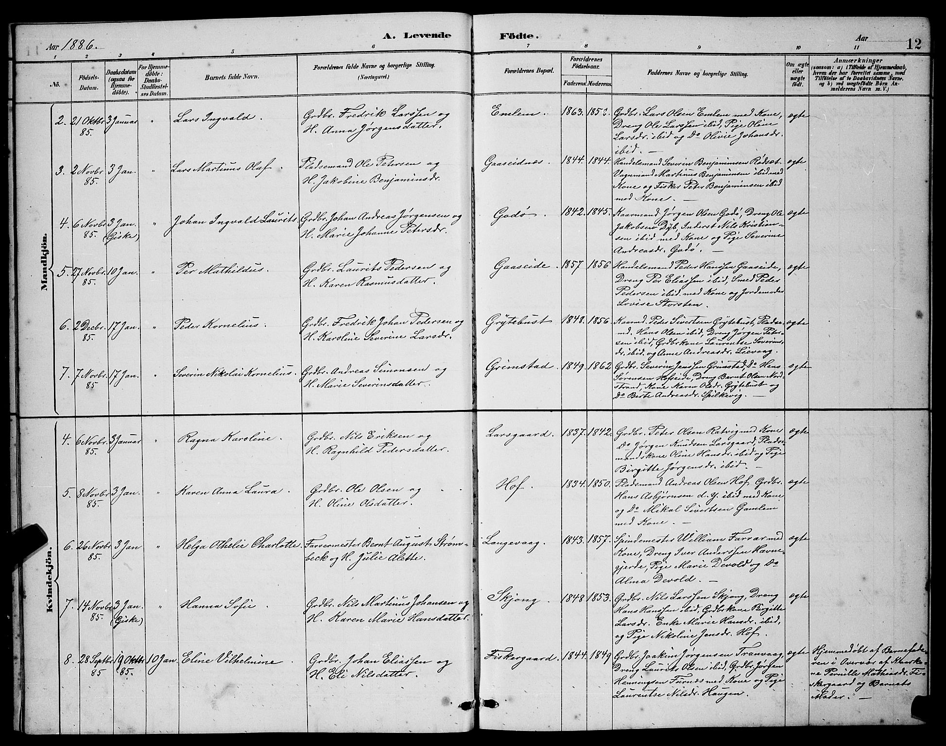 Ministerialprotokoller, klokkerbøker og fødselsregistre - Møre og Romsdal, AV/SAT-A-1454/528/L0431: Parish register (copy) no. 528C12, 1885-1898, p. 12