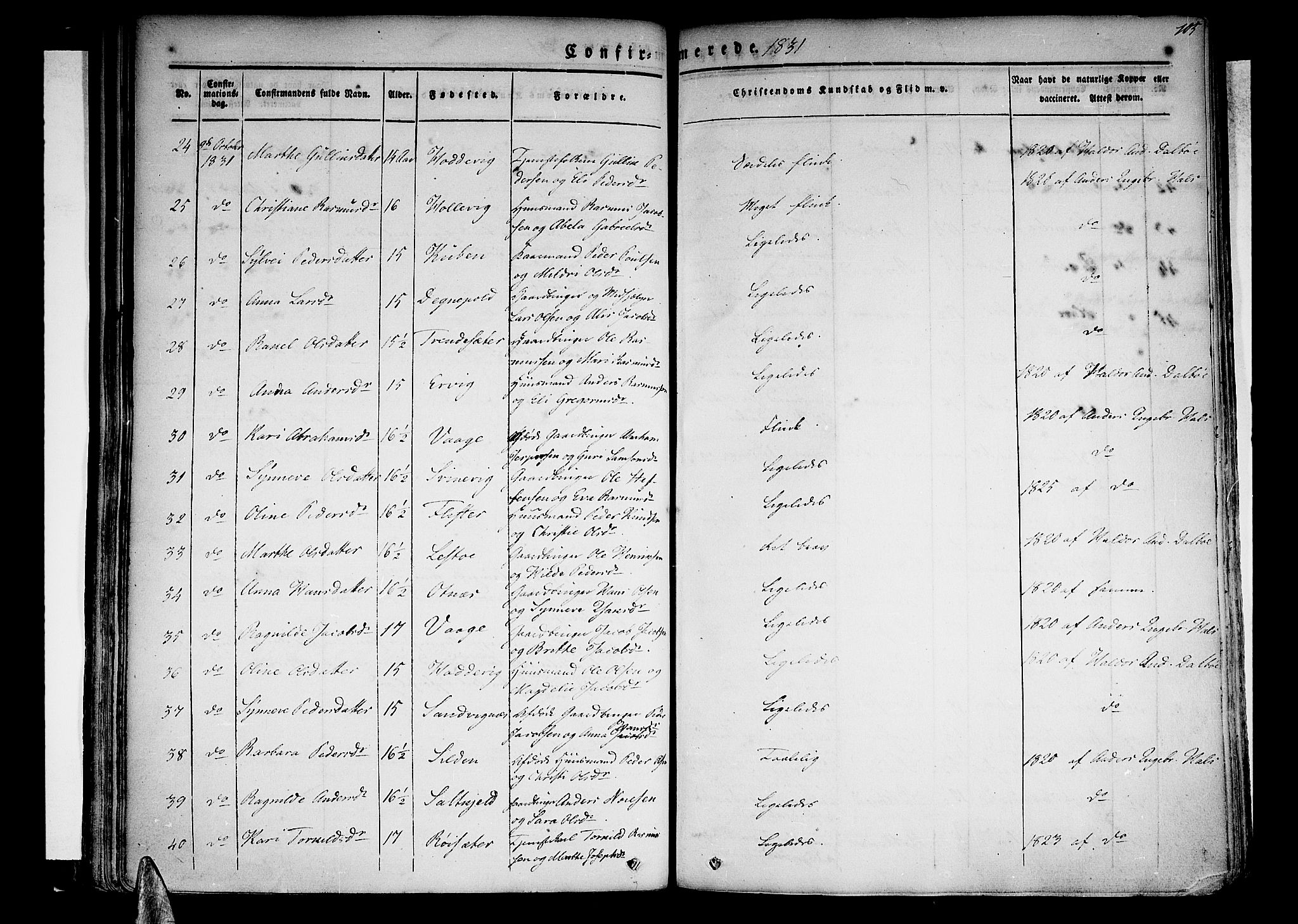 Selje sokneprestembete, AV/SAB-A-99938/H/Ha/Haa/Haaa: Parish register (official) no. A 9, 1829-1844, p. 105