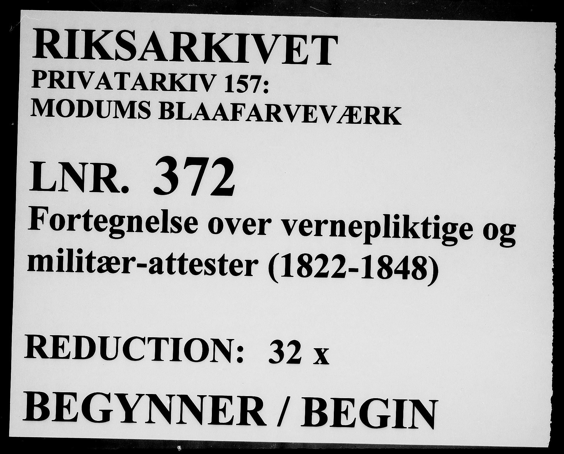 Modums Blaafarveværk, RA/PA-0157/G/Gg/L0372/0002: -- / Militær-attester, 1822-1848, p. 1